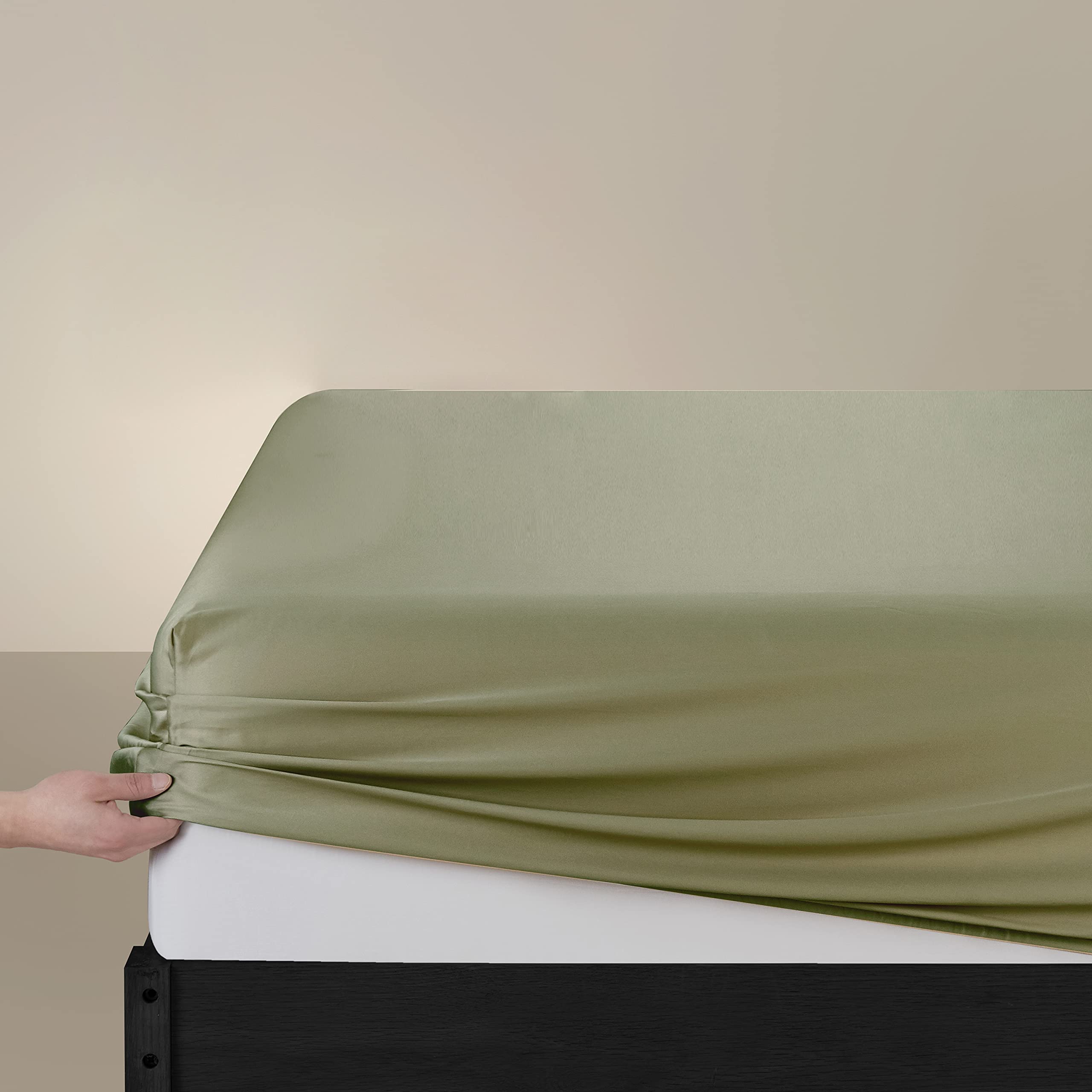 1PC 800TC 100% Pima Cotton Deep Pocket Fitted Sheet - Queen Size, Modilan Green | Luxury Soft Bedding for Hotel & Home Use