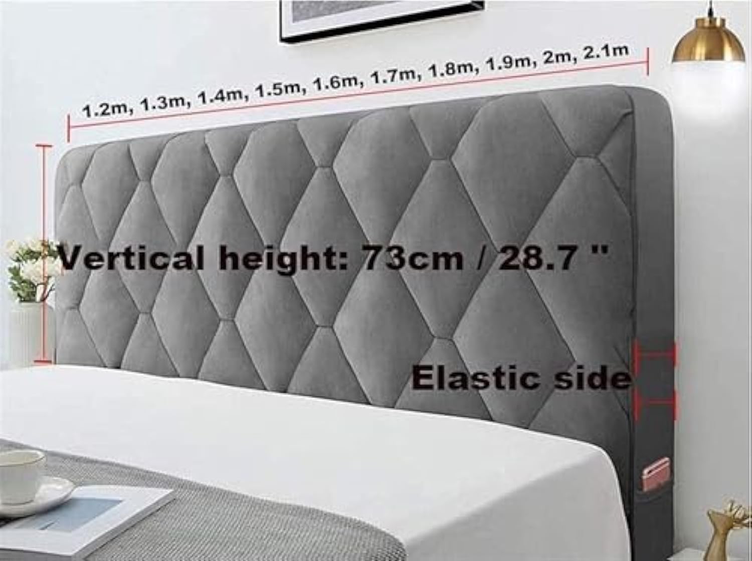 Velvet Quilted Headboard Cover - Dustproof & Thickened Padding Protector for Full, Queen & King Size Beds (Crystal Grey, 180cm/71