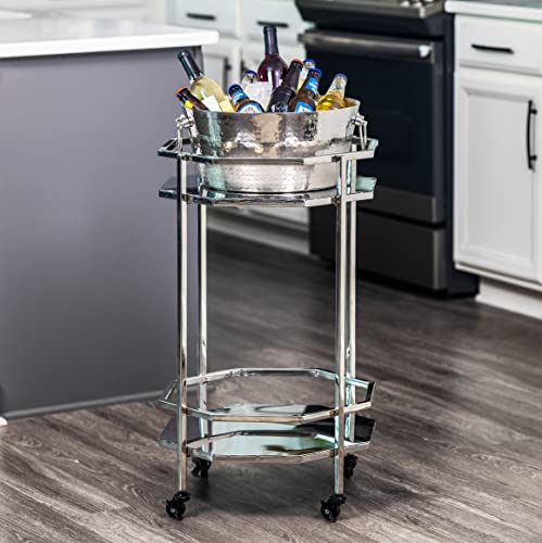 BREKX 12-Quart Hammered Stainless Steel Double-Walled Insulated Drink Tub & Ice Bucket with Hinged Handles - Perfect for Parties, BBQs, and Outdoor Entertaining - Keeps Beverages Cold for Hours