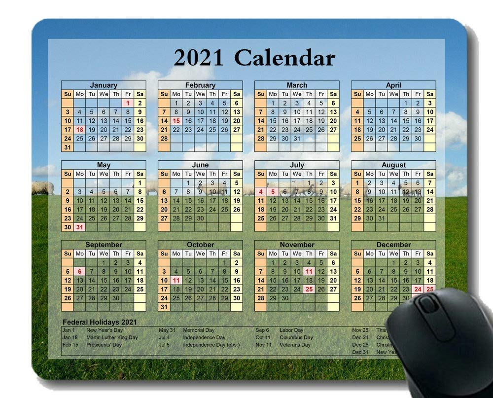 2021 Gaming Mouse Pad with Holiday Calendar - Elegant Swan White Water Bird Design & Stitched Edge | Perfect for PC, Laptop & Office Workspace