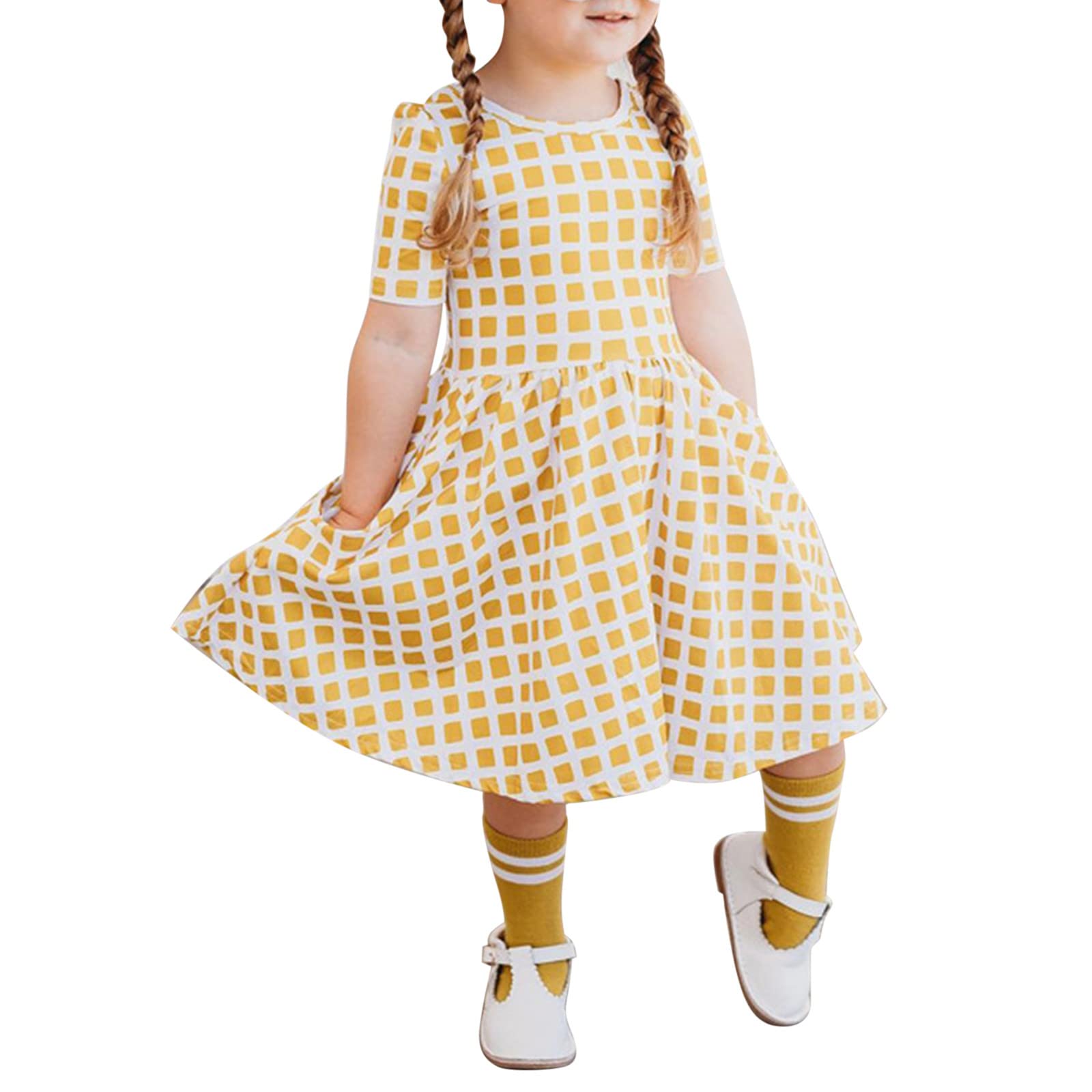 YOYORI Girls Summer Short Sleeve Princess Print Dress - Toddler & Baby Casual Outfit for Beach, Party & Playtime