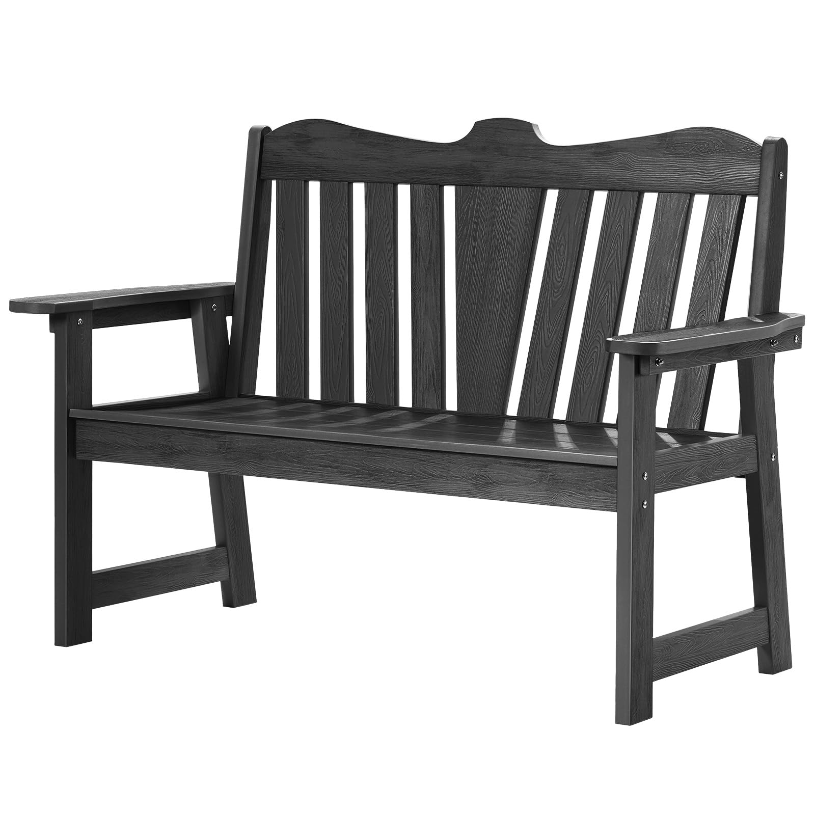 **2-Person Weatherproof Outdoor Bench - All-Weather Garden, Patio, Backyard & Park Bench with Wide Armrests & Backrest - Durable, Fade & Rot Resistant - Easy Assembly - Black - Perfect for Relaxing in Gardens, Porches & Outdoor Spaces**