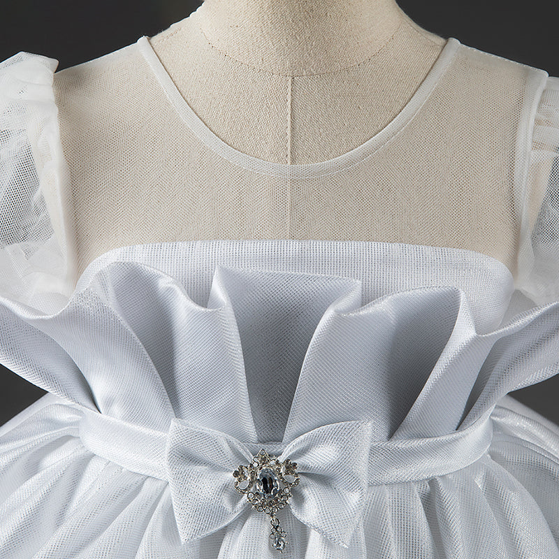 Flower Girl Dress for Kids - Elegant White Bow Baptism Dress for Birthday Party & Summer Events | Perfect for Weddings, Christenings & Special Occasions