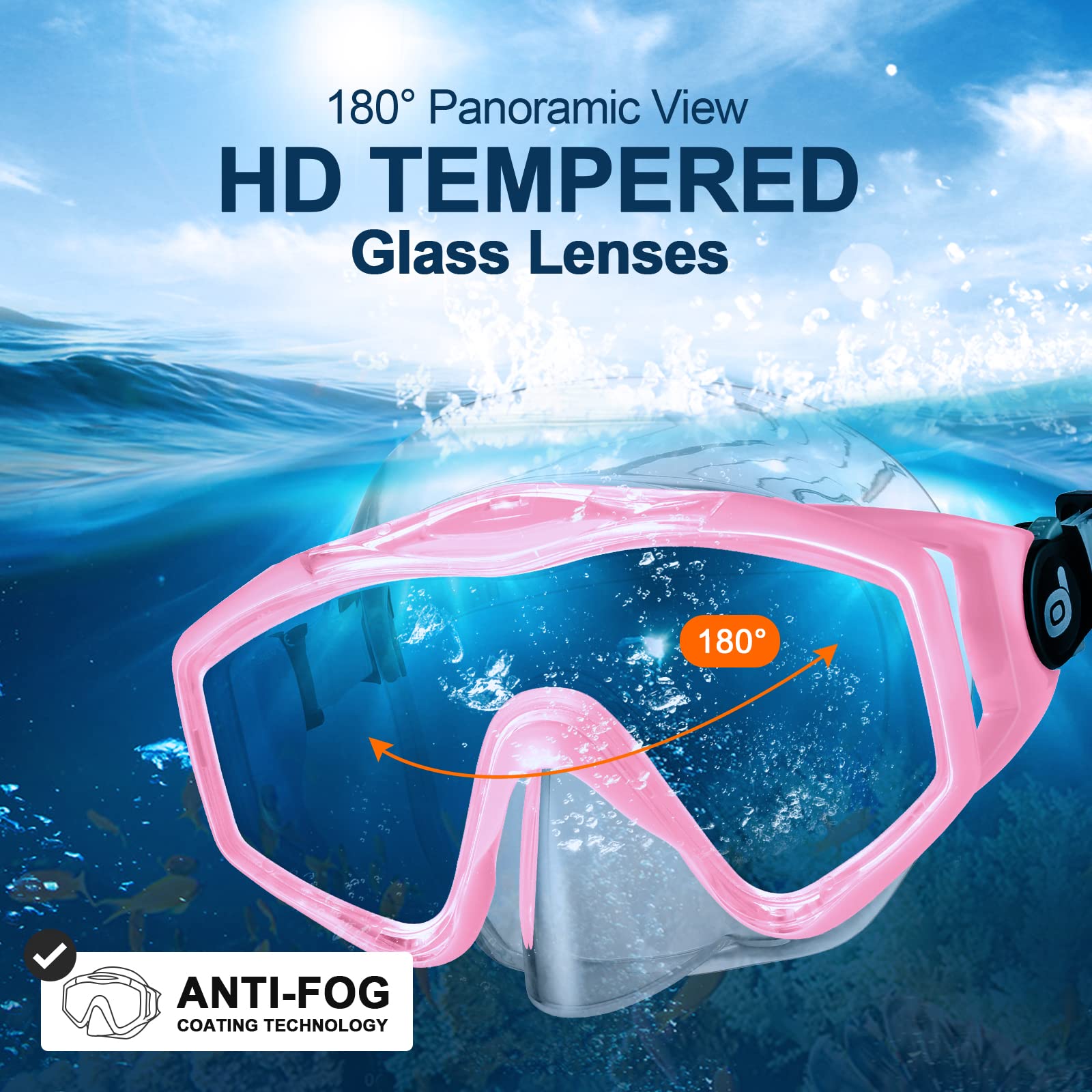 Odoland Kids Snorkeling Set - Adjustable Swim Fins, Dry Top Snorkel Mask for Boys & Girls Ages 7-14 - Perfect for Pool, Beach & Ocean Adventures