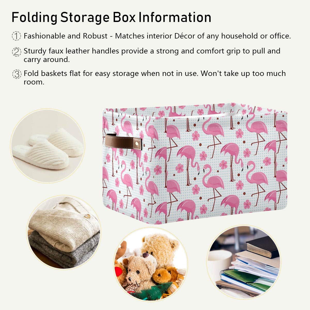 Pink Flamingos Storage Basket Bin - Large Collapsible Canvas Cube Storage Box Organizer for Home, Office, Closet (15