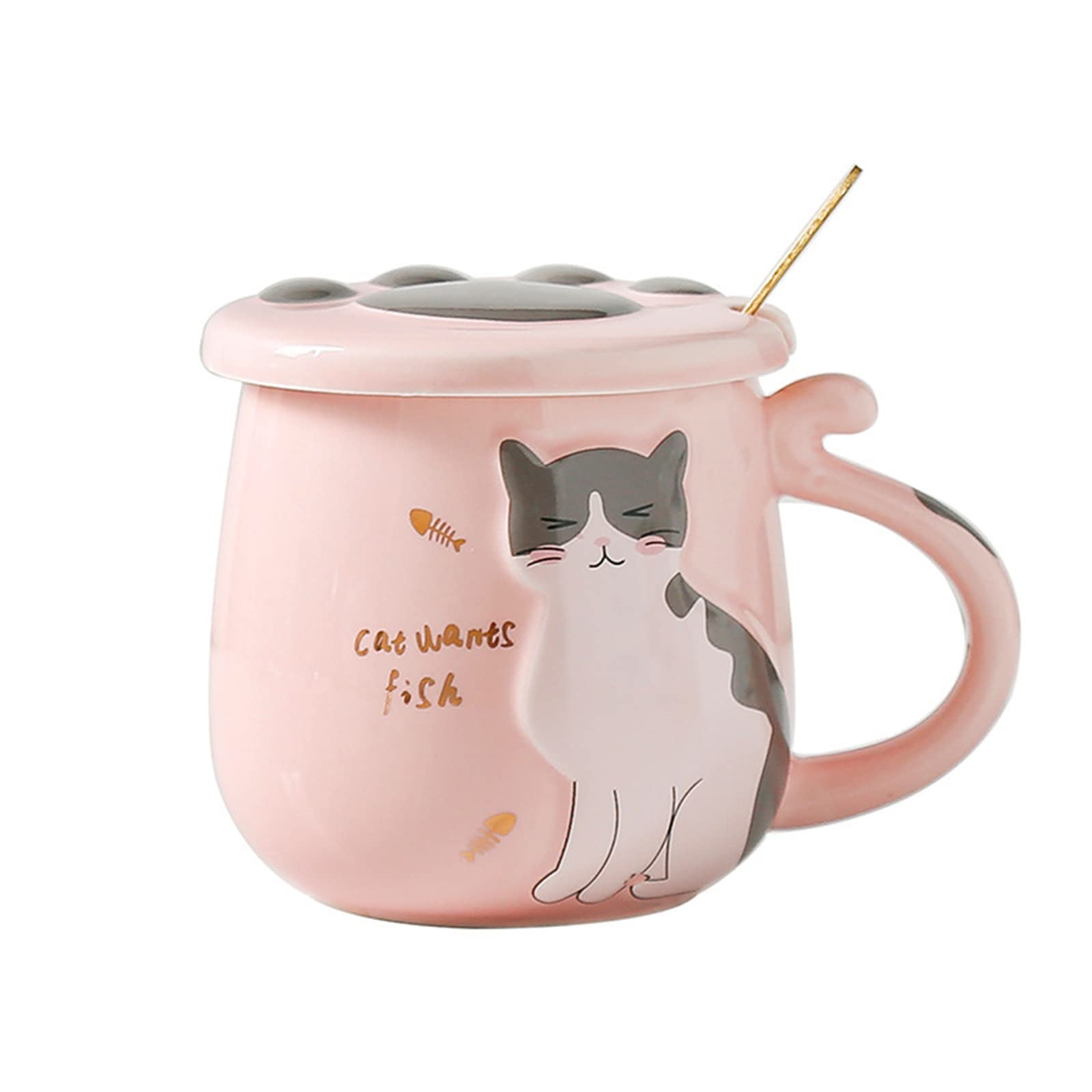 Floette Cute Cat Ceramic Coffee Mug - 12oz Novelty Tea Cup with Handle, Perfect Gift for Cat Lovers - Ideal for Home, Office Use and Birthday Gifts (A15)