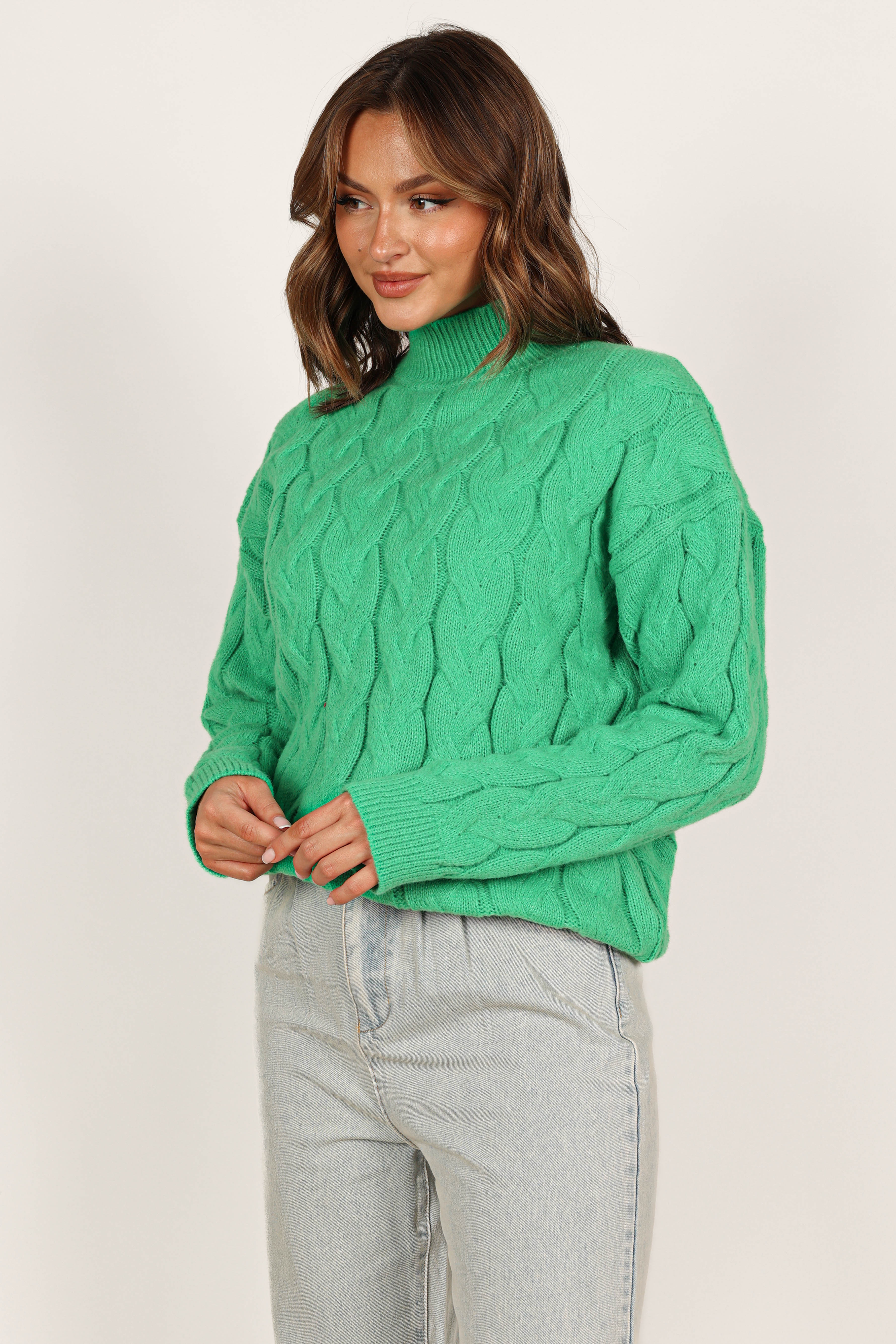 Elena Thick Cable Knit Sweater for Women - Cozy Winter Pullover in Kelly Green | Perfect for Casual Outfits, Christmas Gifts & Cold Weather Fashion