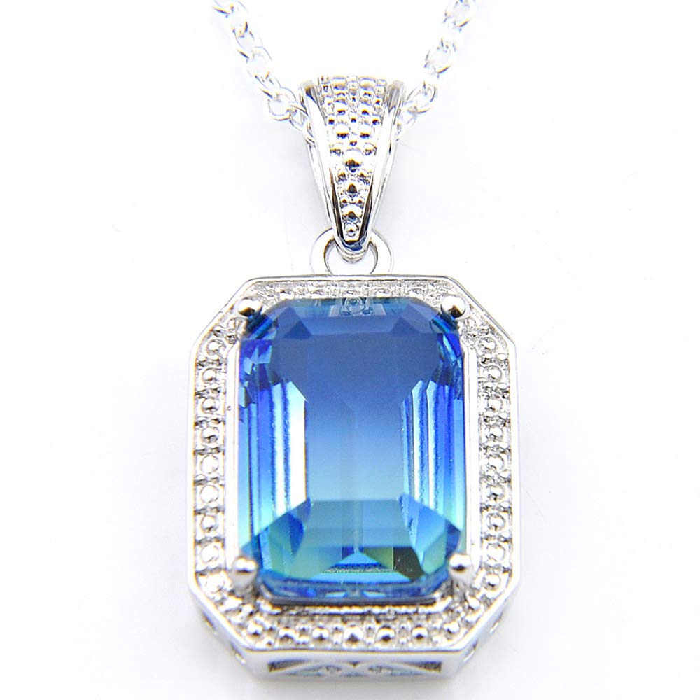 Stunning Rectangle Mystic Tourmaline Gemstone Silver Pendant Necklace for Women | Elegant Jewelry Gift for Her | Perfect for Parties, Weddings & Everyday Wear