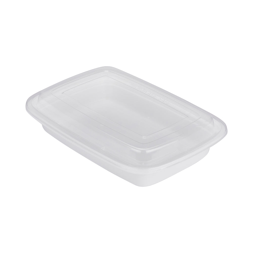 16 oz White Plastic Takeout Containers with Clear Lids - 50 Pack, Microwave Safe (7.75