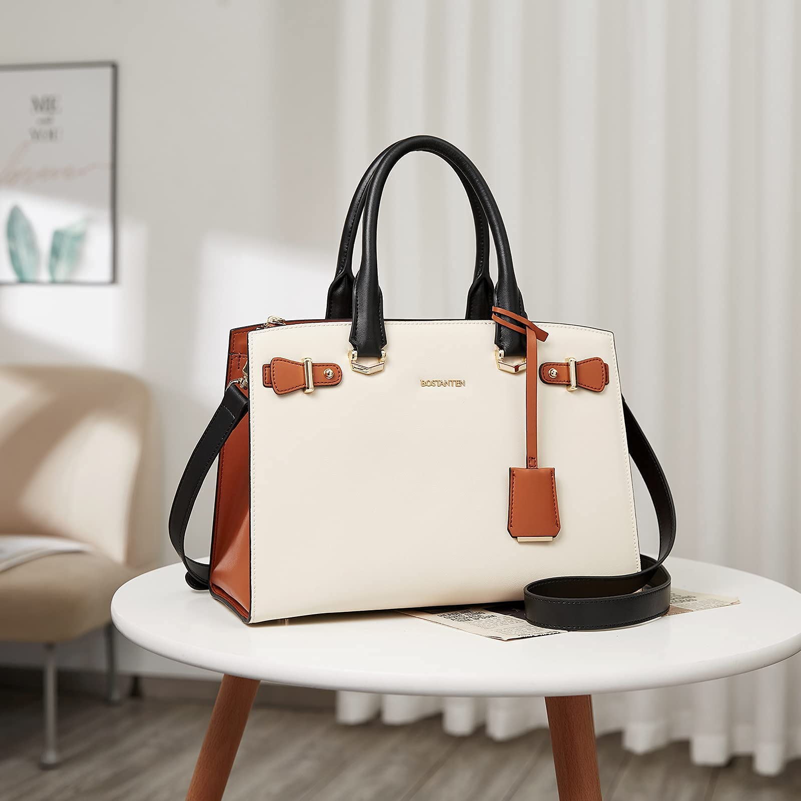 BOSTANTEN Women's Genuine Leather Handbag - Stylish Designer Purse & Tote Bag Bundle with Large Capacity Wallet, Cash Clutch & Zipper Pouch | Perfect for Work, Travel & Everyday Use