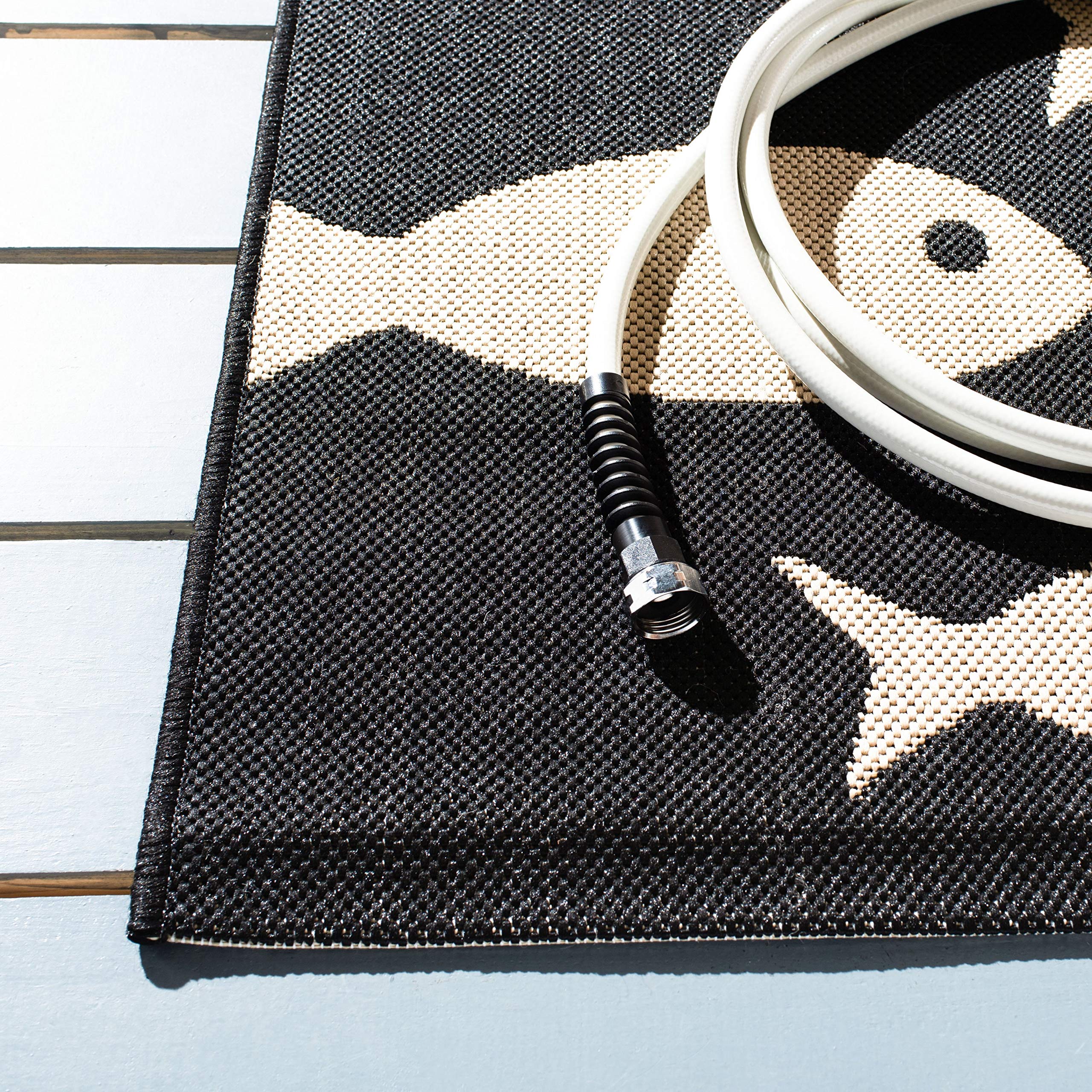 SAFAVIEH Courtyard Collection 9' x 12' Black & Beige Indoor Outdoor Area Rug - Non-Shedding, Easy Care, Washable - Perfect for Patio, Backyard, Mudroom, Living Room & Bedroom (CY6012-256)