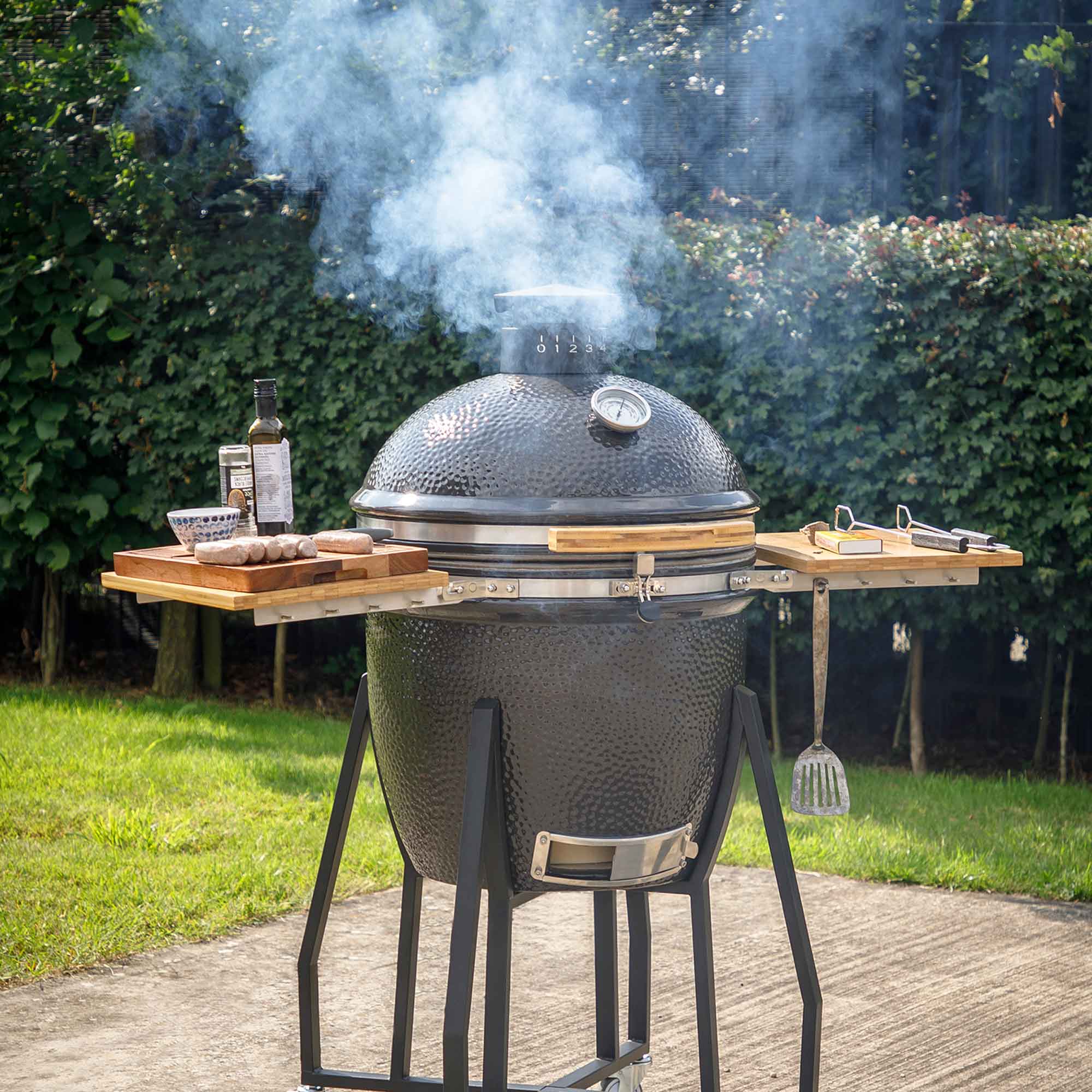 Premium Kamado Style Ceramic BBQ Grill & Smoker with Wheels - 22 Inch (56cm) Outdoor Cooking Oven for Backyard, Patio & Camping - Perfect for Grilling, Smoking & Baking - Model DG159