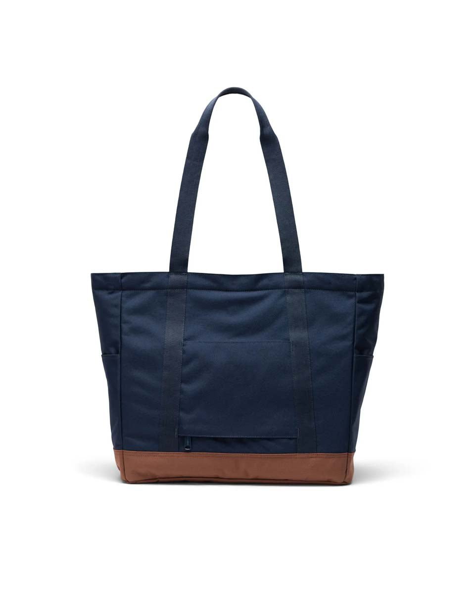 Herschel Heritage Tote Bag - Water-Resistant Nylon & Leather - Navy/Saddle Brown - Perfect for Work, Travel & Everyday Carry