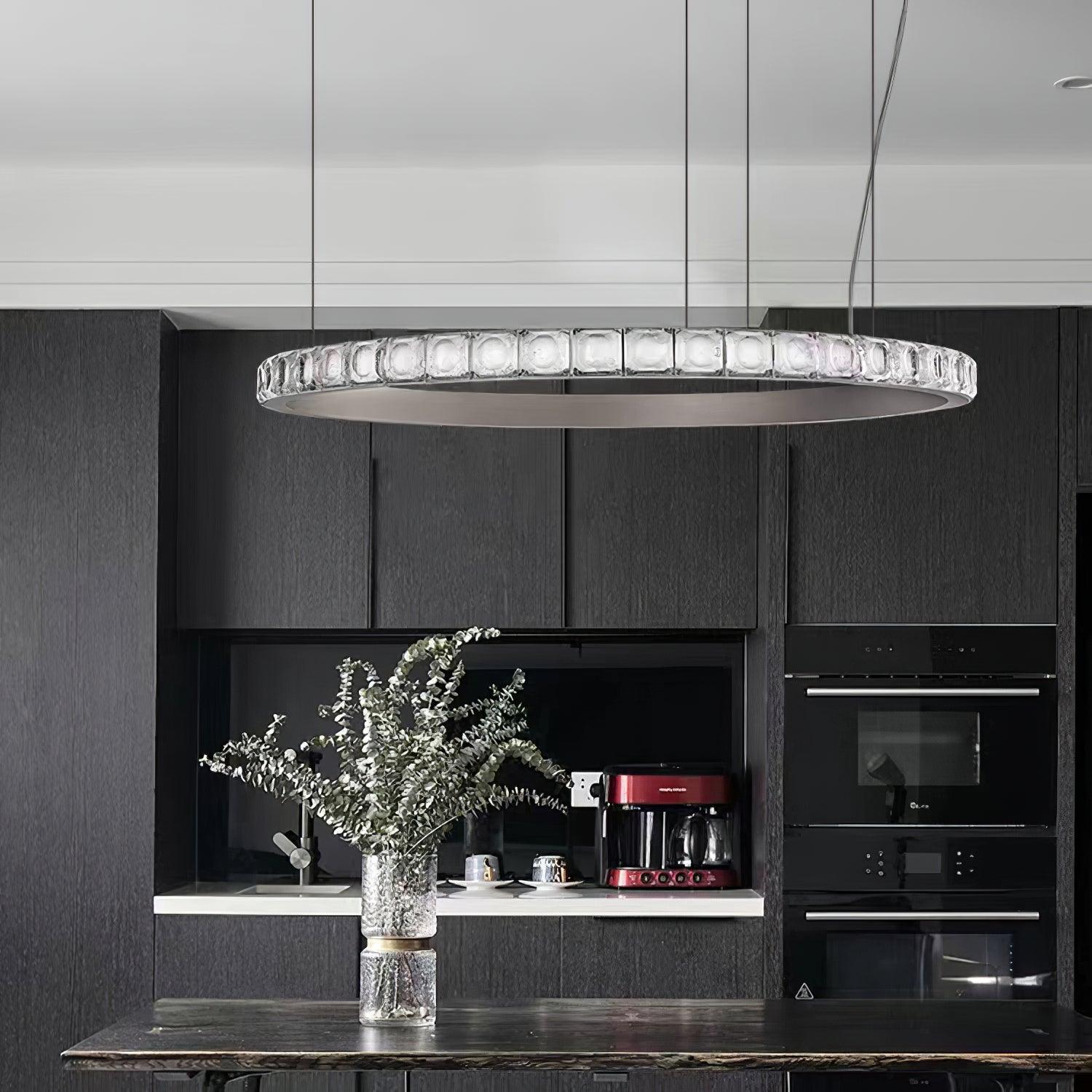 Aura Ring Chandelier - Elegant Crystal Ceiling Light Fixture for Dining Room, Living Room & Bedroom | Modern Home Decor Lighting for Weddings & Special Occasions