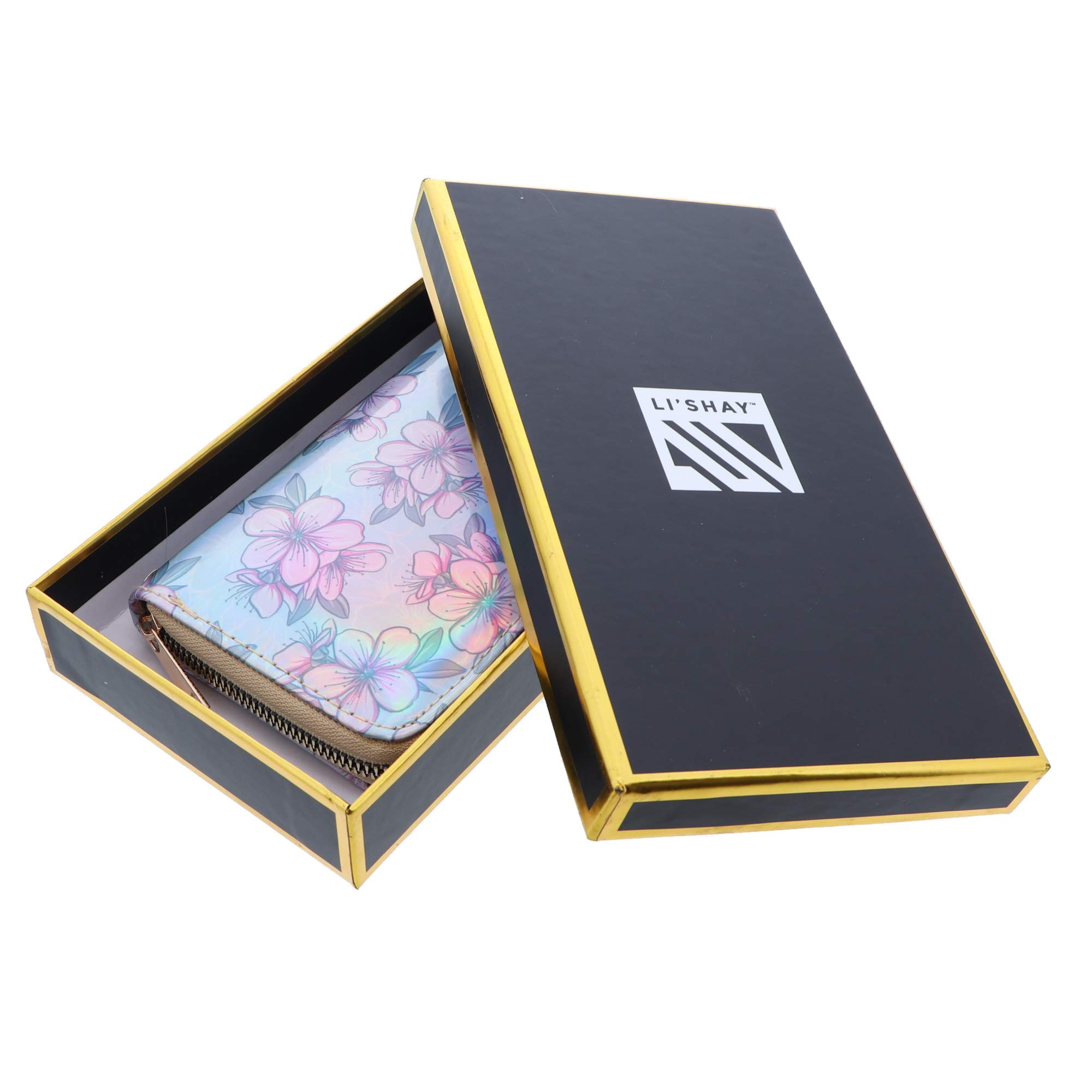 Li'Shay Women's Glossy Zip Around Printed Wallet - Stylish RFID Blocking Clutch for Everyday Use & Travel