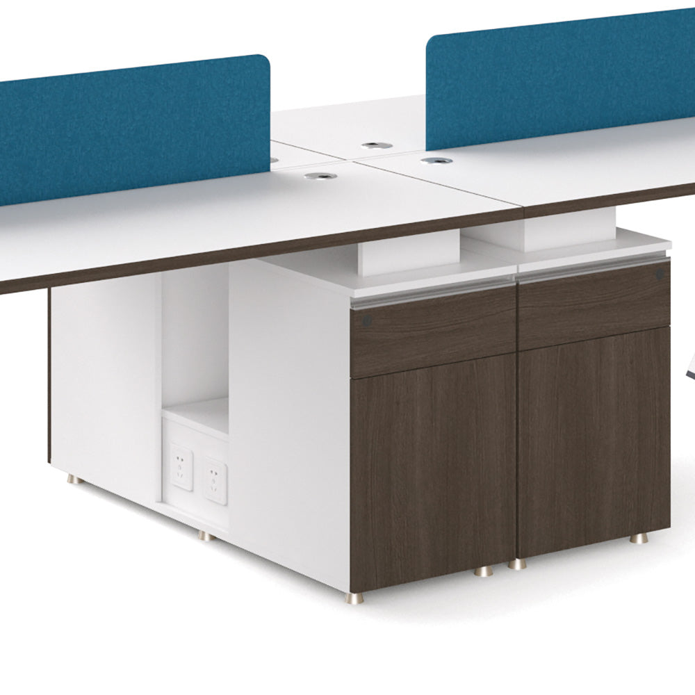 WILLS 4 Person Back to Back Workstation Office Desk - Coffee & White Finish - Perfect for Shared Workspaces, Coworking Offices & Home Offices