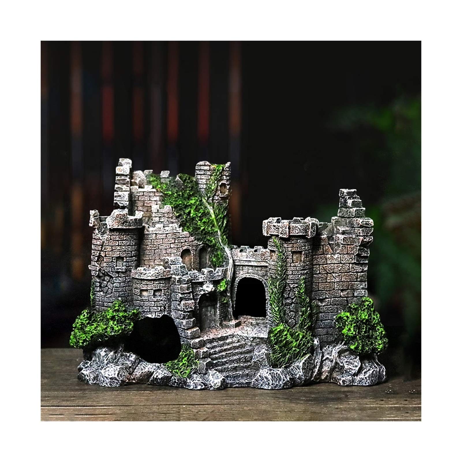 HXHN 2-Piece Resin Castle Decor for Aquarium, Fish Tank, Terrarium & Home Landscaping - Realistic Old Castle Cave for Aquatic Pets & Garden Design