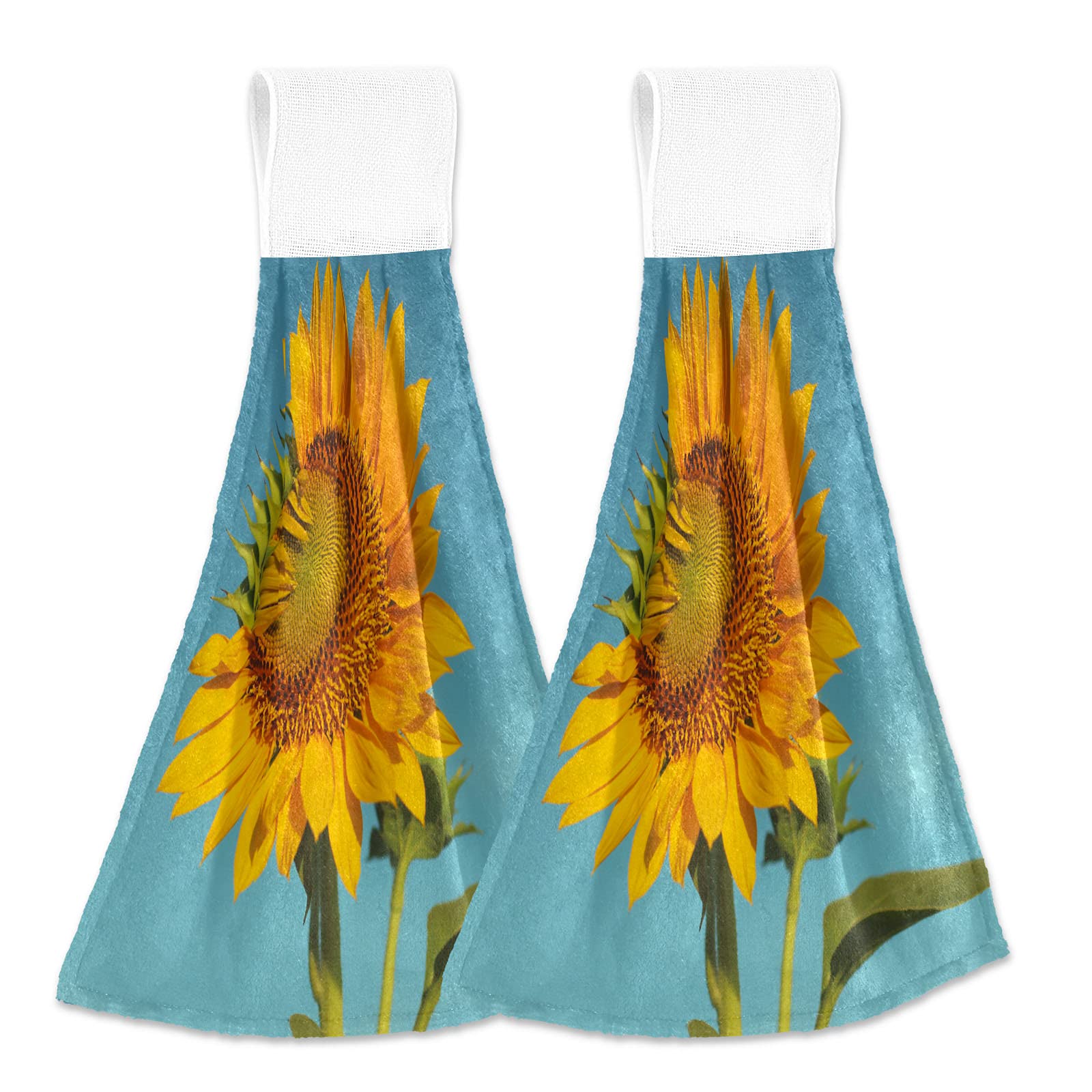 Exnundod Fall Yellow Sunflower Hand Towels Set of 2 - Retro Floral Kitchen Hanging Towels, Soft Absorbent Microfiber Dish Cloths for Home Decor - Perfect for Farmhouse, Rustic & Vintage Style Kitchens