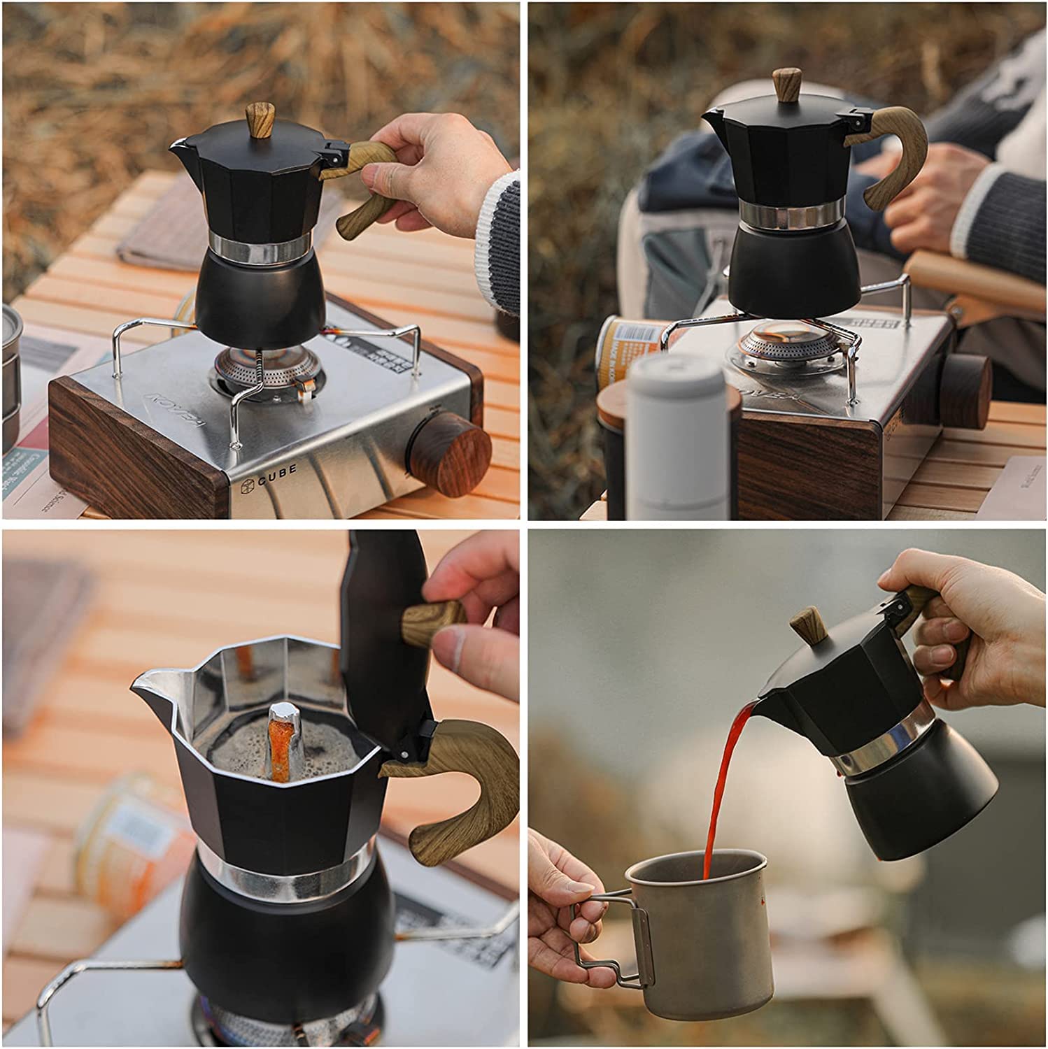 Italian Moka Pot 6-Cup Stovetop Espresso Maker - Perfect for Camping & Home Brewing