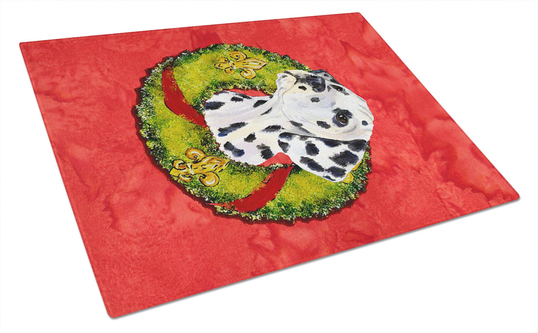 Dalmatian Christmas Wreath Tempered Glass Cutting Board - Large Decorative Kitchen Chopping & Serving Board for Holiday Entertaining | Durable Glass Cutting Surface for Cheese, Charcuterie & Party Platters