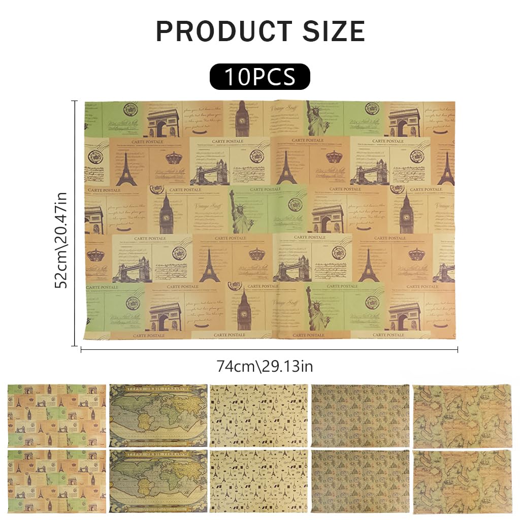 HASTHIP® 10-Sheet Kraft Gift Wrapping Paper - British Vintage Bicycle Design, 20.5