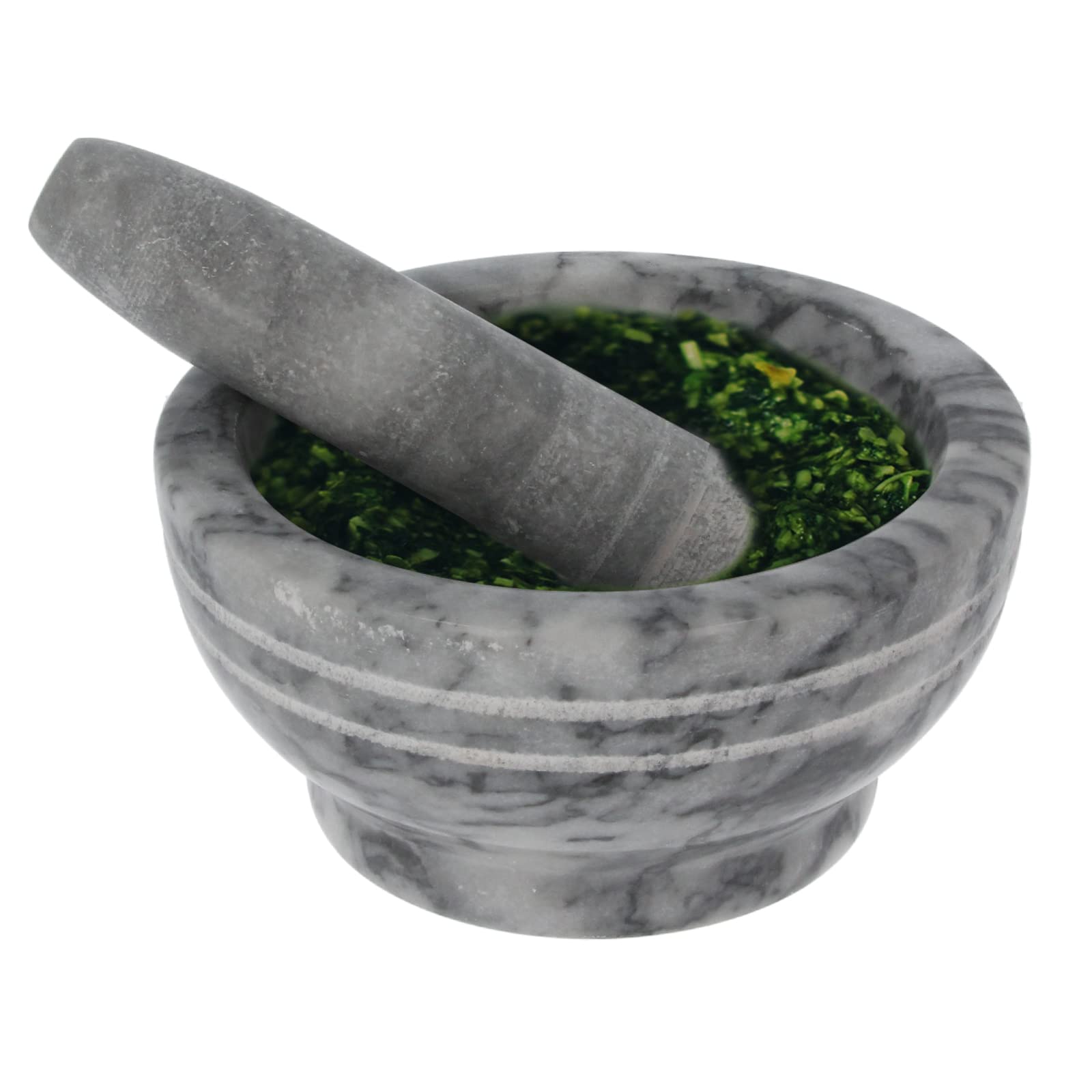 Premium Natural Marble Mortar and Pestle Set - Polished Stone Spice & Herb Grinder for Pesto, Guacamole, Coffee Beans - Kitchen Tool for Grinding, Crushing Pills & Pastes (12.5cm, Grey) - Perfect for Home Cooking, Apothecary Use & Gourmet Food Preparation