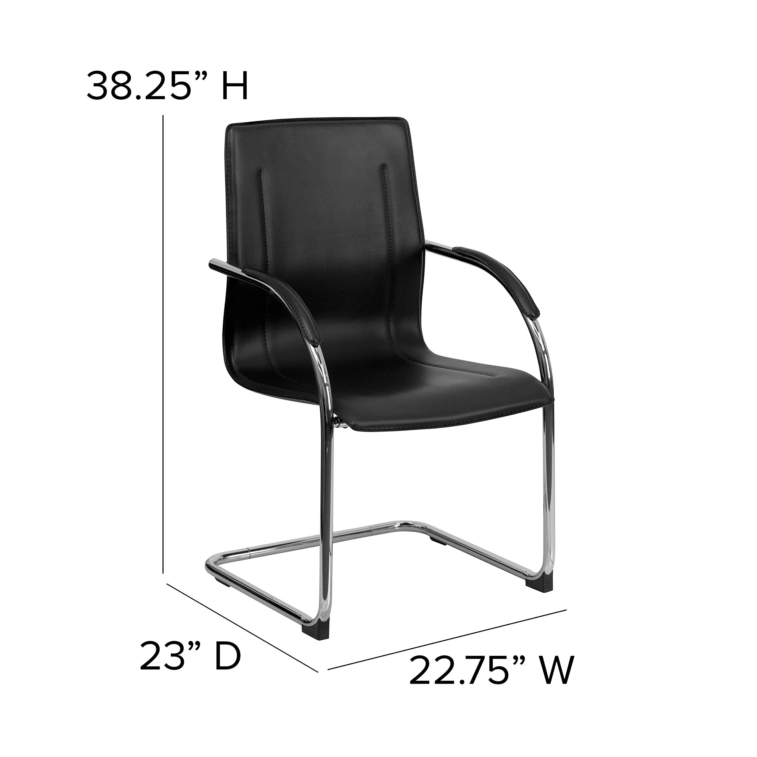 Flash Furniture Black Vinyl Side Reception Chair with Chrome Sled Base - Comfortable Waiting Room Seating for Offices, Clinics and Lobbies