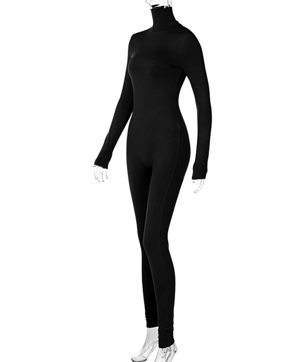 YIMISAN Women's Long Sleeve Bodycon Jumpsuit - High Neck Sexy Romper with Leggings for Workout, Yoga & Night Out | Stretchy One Piece Outfit for Women