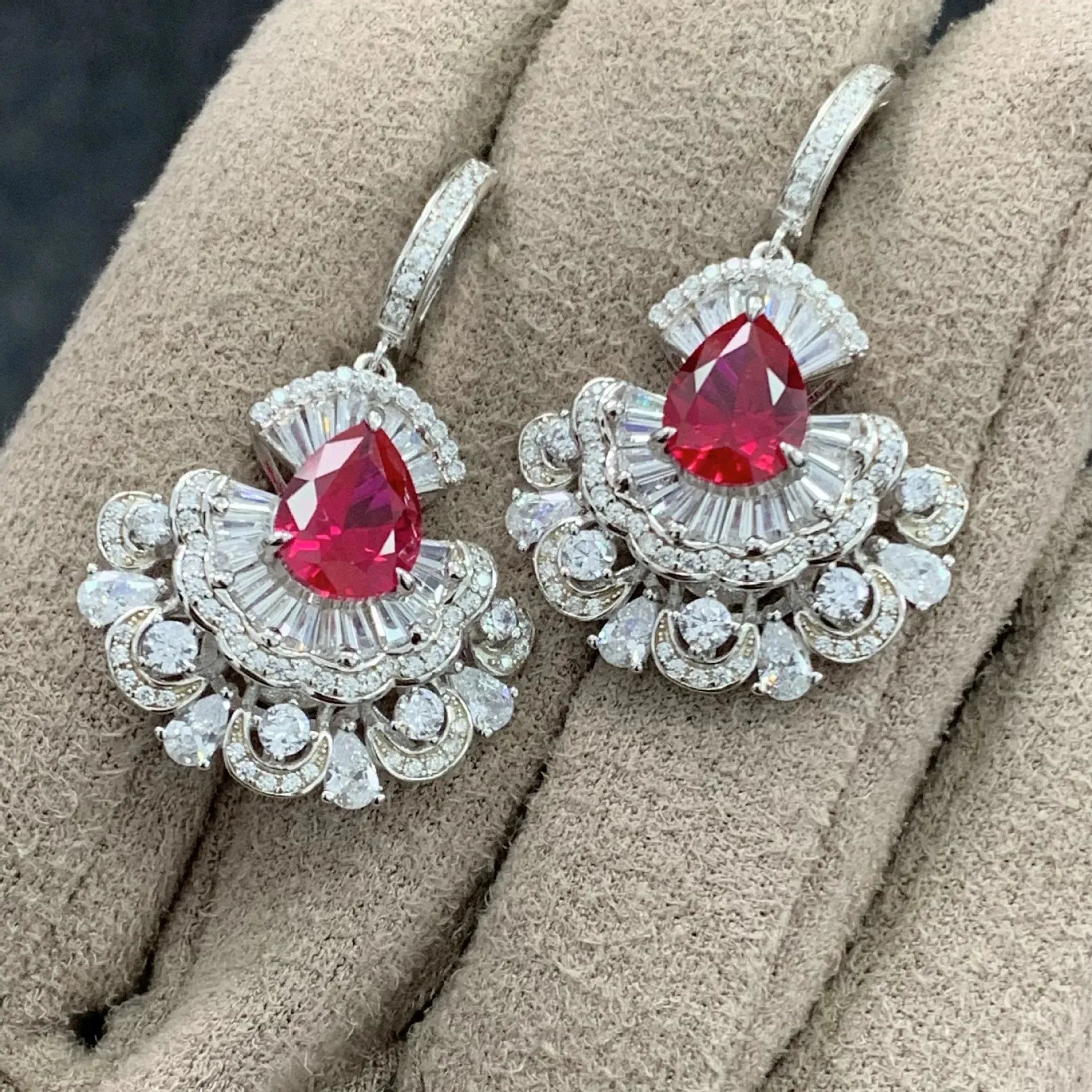 925 Sterling Silver Pear Cut Ruby & Lab Sapphire Drop Dangle Earrings for Women - Anniversary Gift, Fine Jewelry for Parties, Weddings & Special Occasions