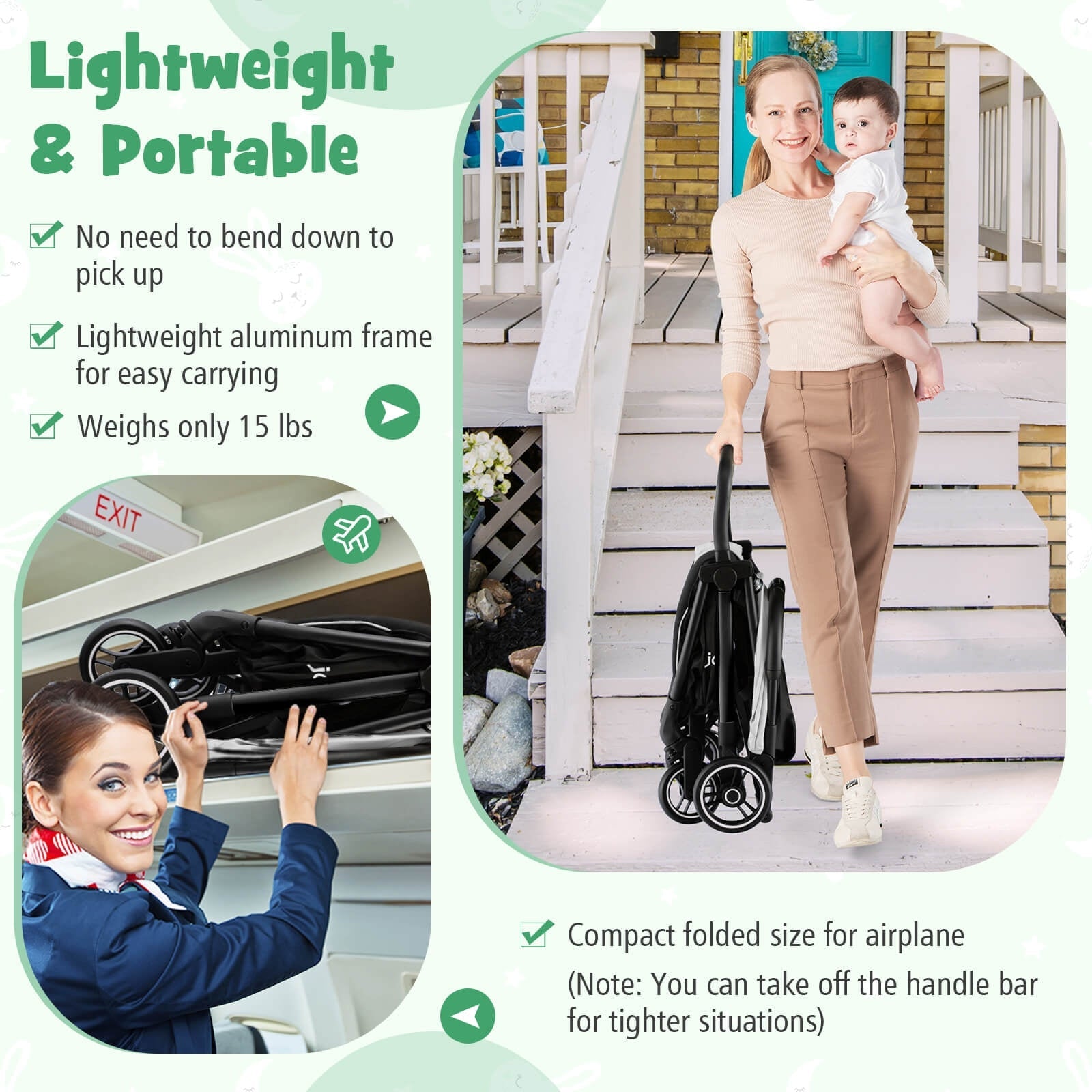 Lightweight One-Hand Folding Baby Stroller with Aluminum Frame - Gray | Compact Travel Stroller for Shopping, Travel & Daily Use