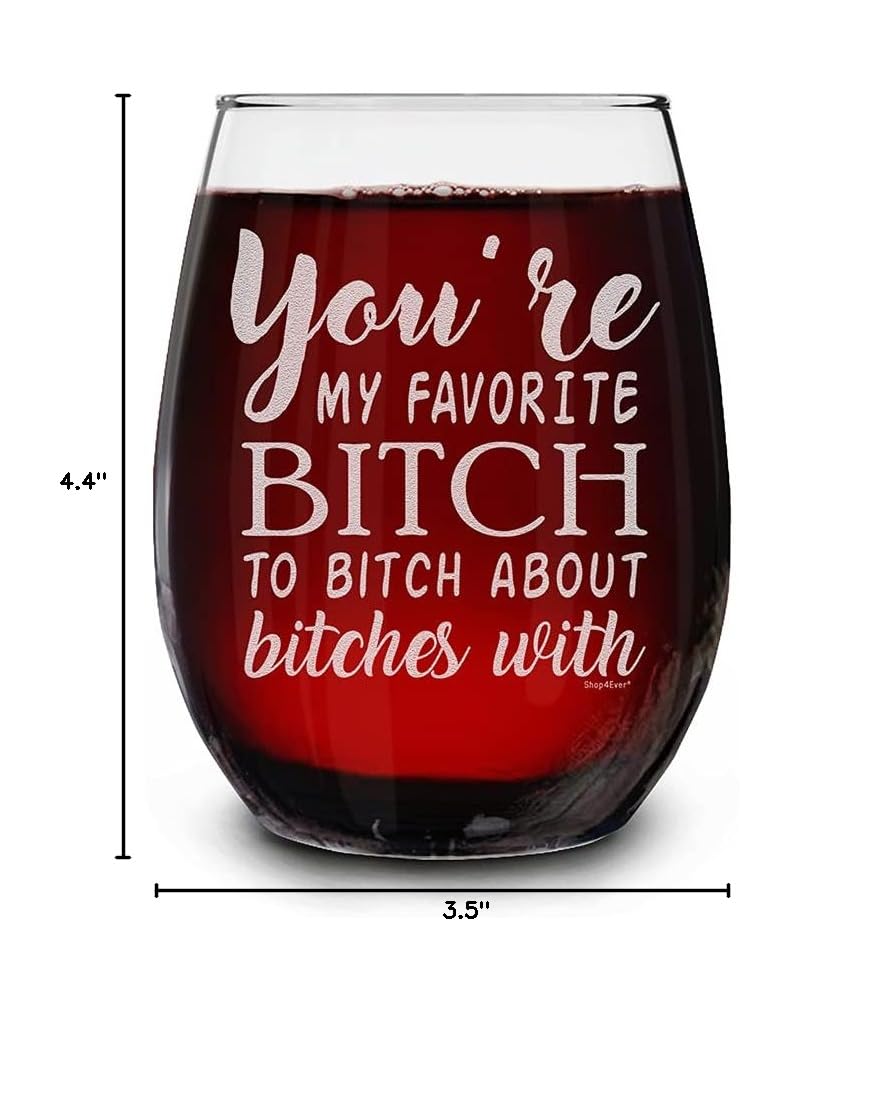 You're My Favorite B Laser Engraved Stemless Wine Glass - Funny Wine Glass Gift for Women, Sister, Bridesmaid, Best Friend & Coworker - Perfect Birthday Gift Idea for Parties, Girls Night & Special Occasions
