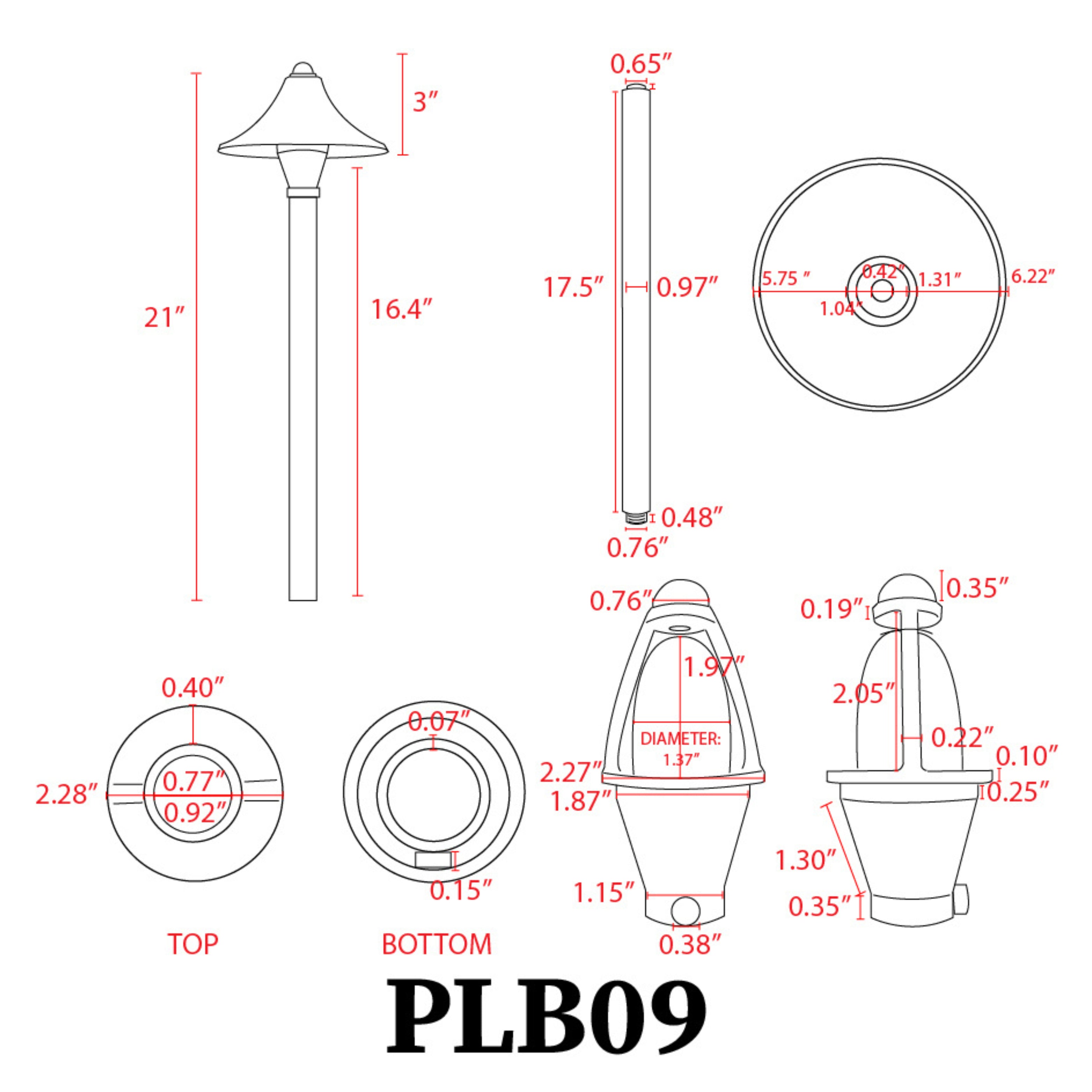 PLB09 Brass LED Cone Lamp - Low Voltage Outdoor Pathway Lighting Fixture for Garden, Walkway & Landscape | Weatherproof & Energy Efficient