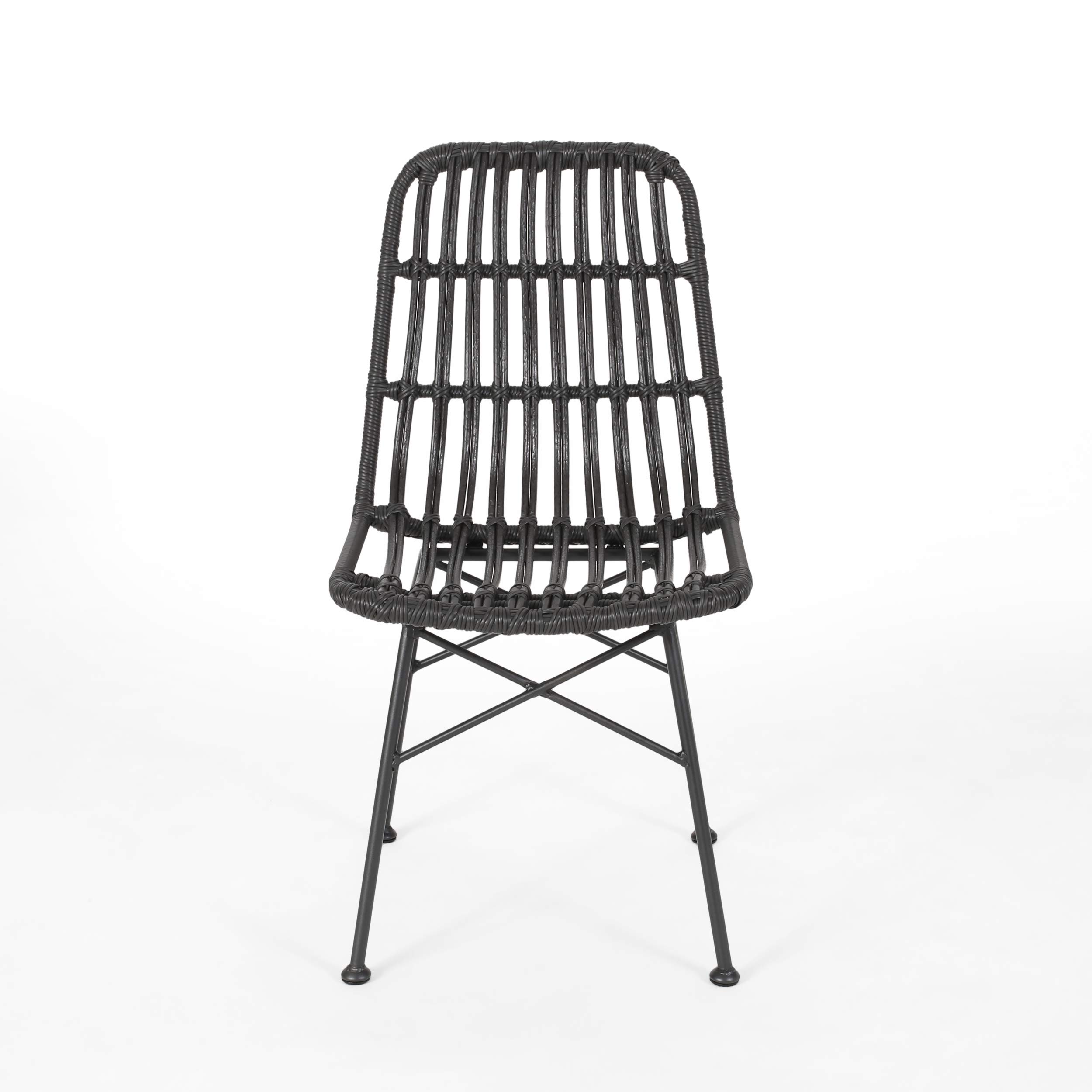 GDFStudio Indoor Wicker Dining Chairs Set of 2 - Gray and Black Rattan Chairs for Kitchen, Dining Room, Patio, or Breakfast Nook - Comfortable & Stylish Seating Furniture