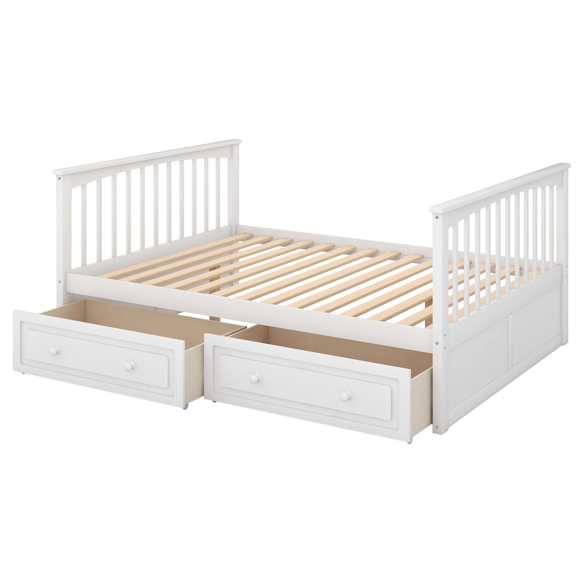 Harper & Bright Designs Full Over Full Wood Bunk Bed with 2 Storage Drawers & Ladder, Convertible to Twin Daybeds - Space Saving Kids Bedroom Furniture for Small Rooms (White) - Perfect for Shared Kids' Rooms, Sleepovers & Guest Bedrooms