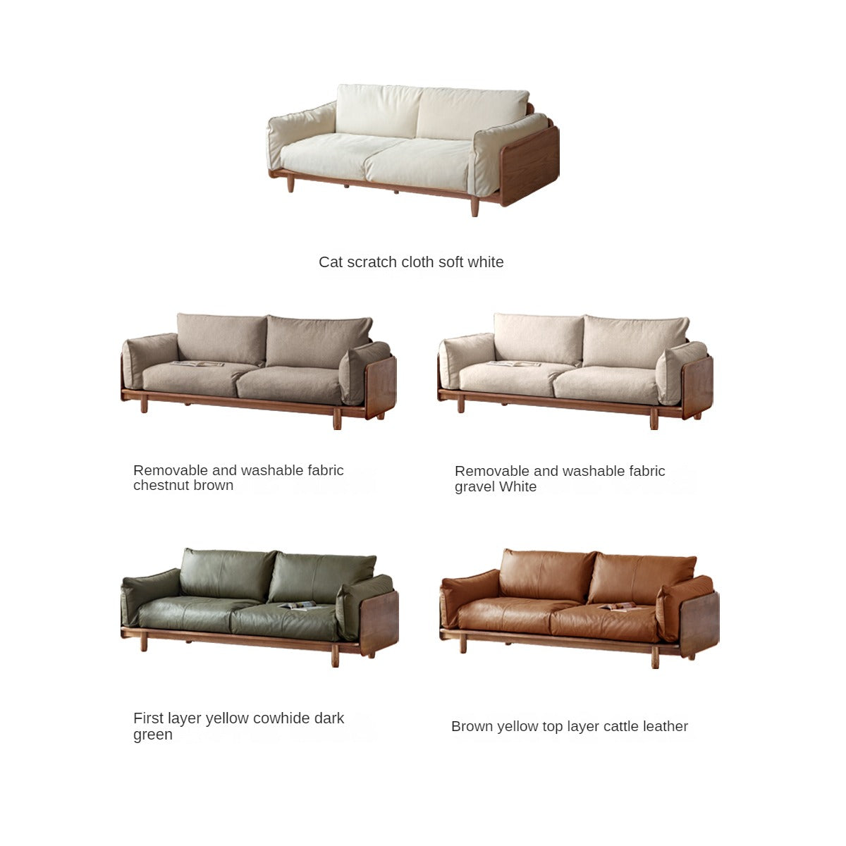 Oak Solid Wood Leather & Fabric Straight Sofa - Durable Modern Living Room Furniture for Home & Office