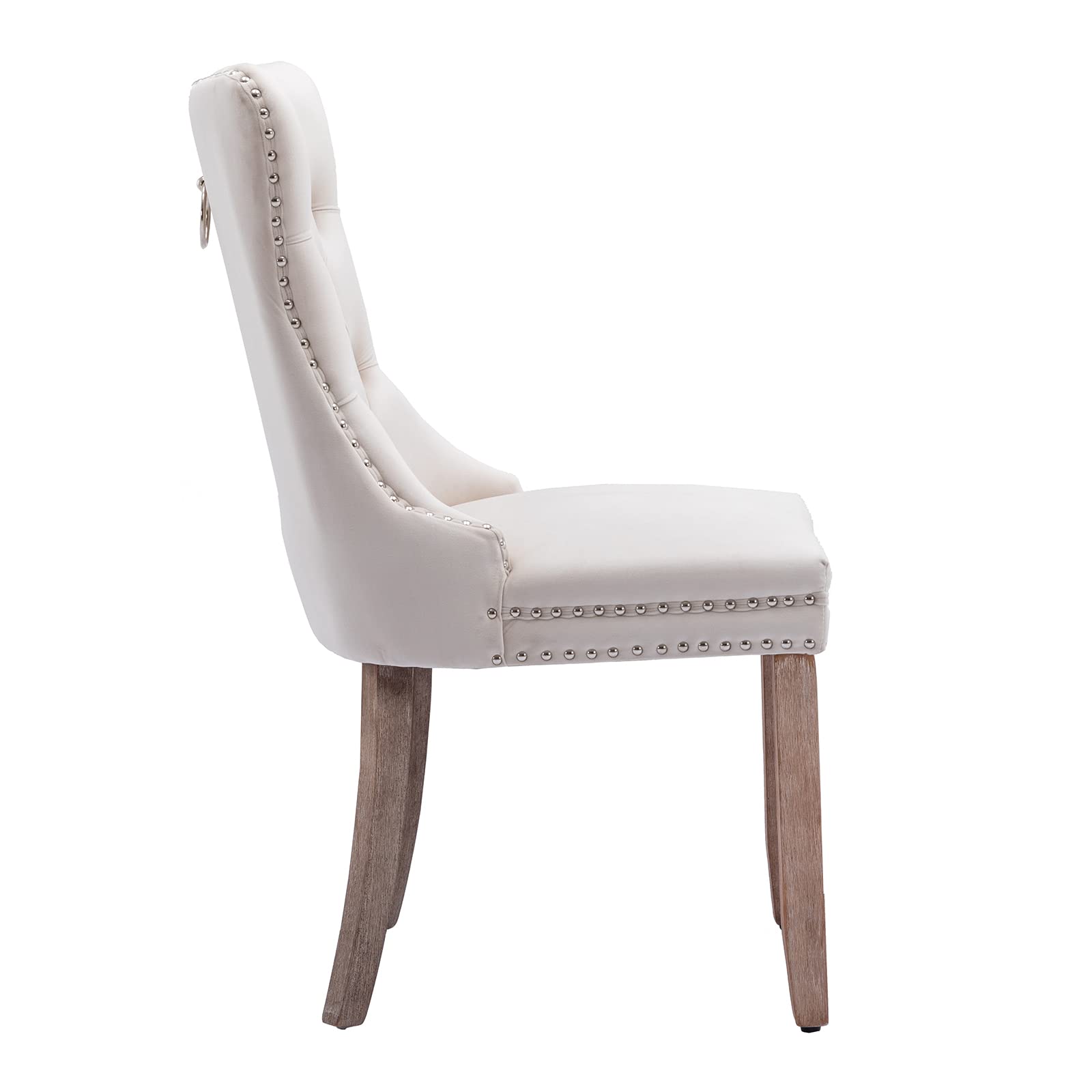 Aoowow 2-Piece Velvet Upholstered Dining Chairs Set - Wingback Armless Side Chairs with Button Tufted Design & Solid Wood Legs for Kitchen, Dining Room - Elegant Beige Home Decor for Modern Living Spaces
