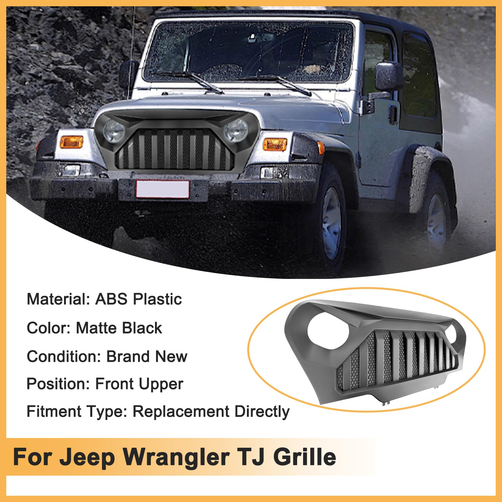 Matte Black Vader Style Grill for Jeep Wrangler TJ & Gladiator (1997-2006) - Heavy Duty Mesh Insert - Off-Road & Street Style Upgrade