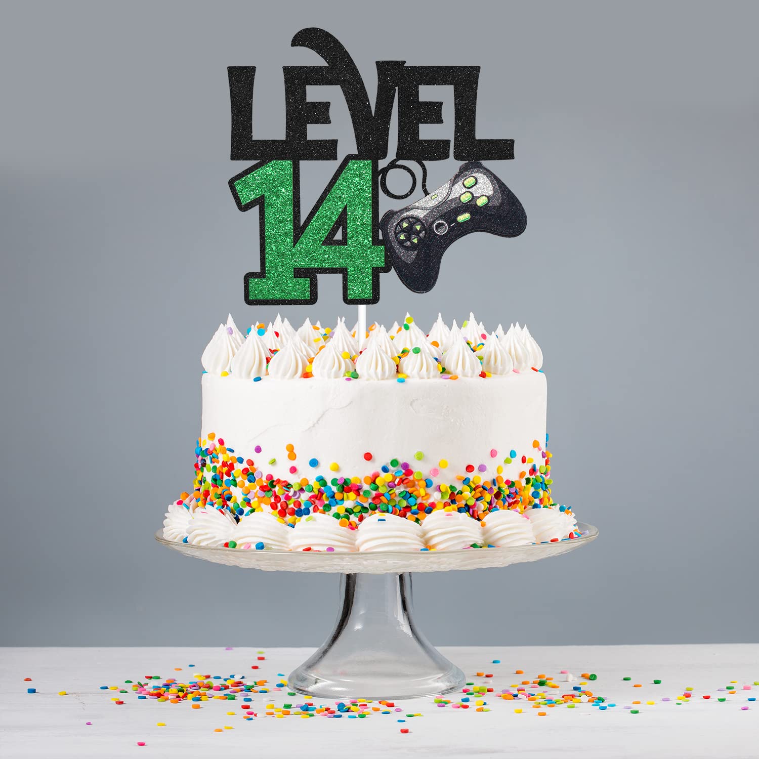 Level 14 Game Birthday Cake Topper - Video Game Themed 14th Birthday Party Supplies for Boys - Level Up Gaming Cake Decoration - Perfect for Game On Winner Parties & Teen Gamer Celebrations