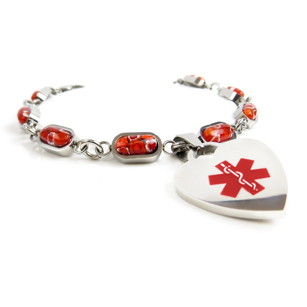 Custom Engraved Narcolepsy Medical Alert Bracelet - Red Millefiori Glass Beads, Adjustable Safety ID Bracelet for Sleep Disorder Awareness | Perfect for Daily Wear, Emergency Situations & Health Safety