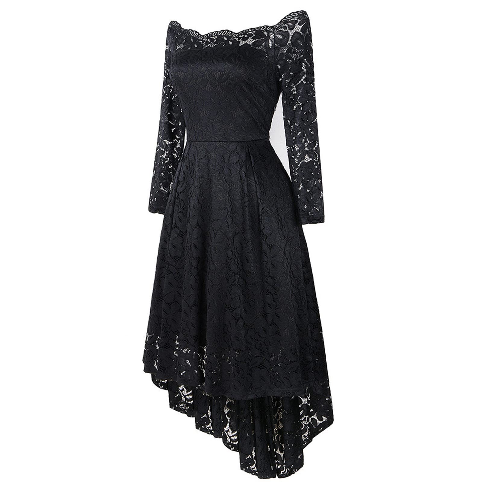 Elegant Floral Lace Hi-Low Wedding Guest Dress for Women - Sexy Off Shoulder Cocktail Party Gown with 3/4 Sleeves | Perfect for Evening Events, Prom, Bridal Showers & Formal Occasions