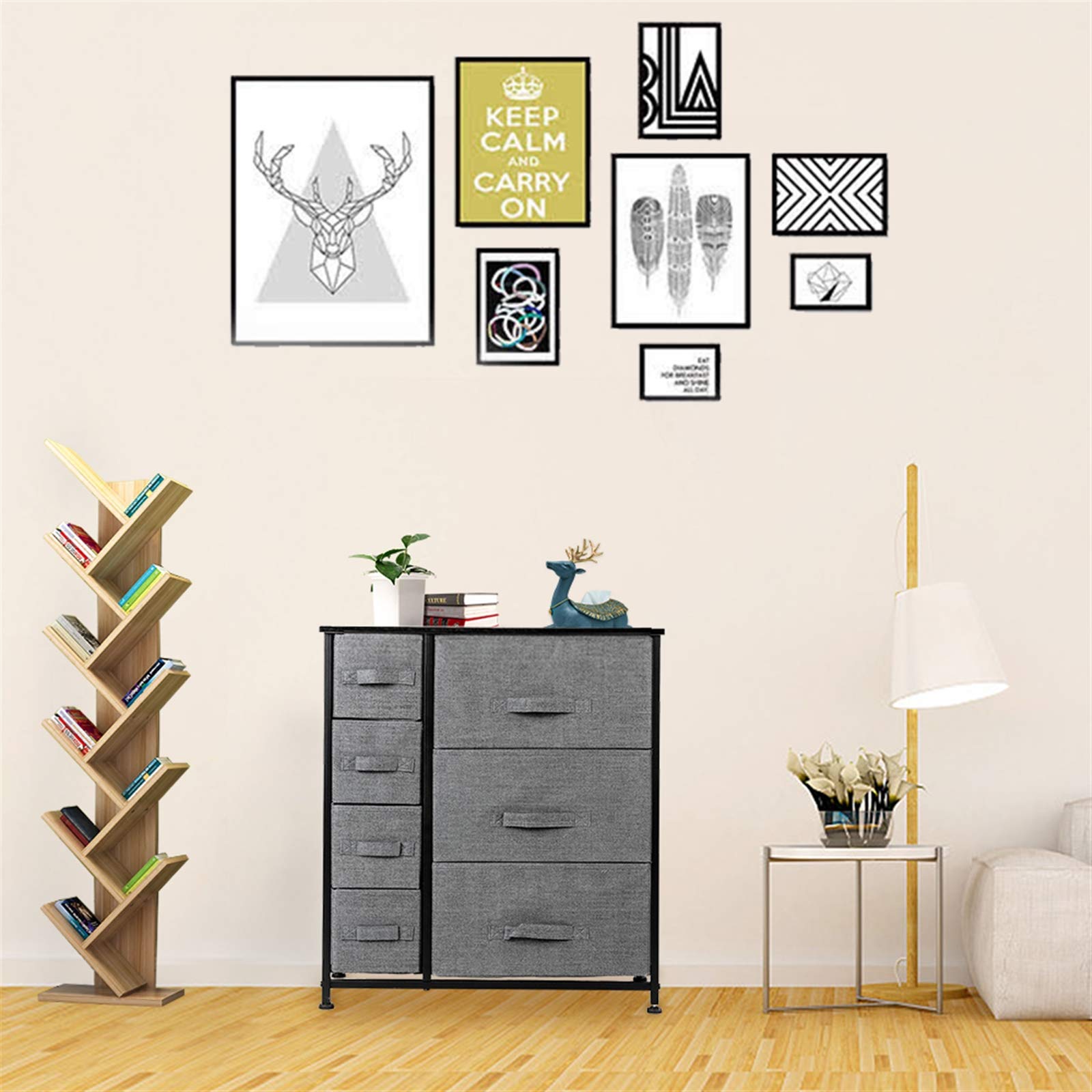 VALUX 7-Drawer Storage Tower Dresser - Sturdy Steel Frame & Wood Top, Fabric Bins for Bedroom, Closet, Entryway Organization - Easy Pull Drawers, Space-Saving Vertical Design (Grey) - Perfect for Small Spaces, Dorm Rooms & Apartment Storage Solutions