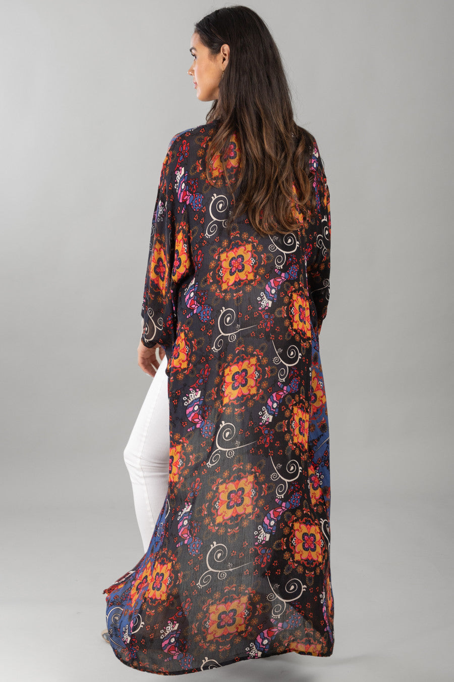Elegant Silky Long Kimono Robe for Women - Floral Pattern Loungewear for Spa, Beach Cover-Up & Boho Fashion