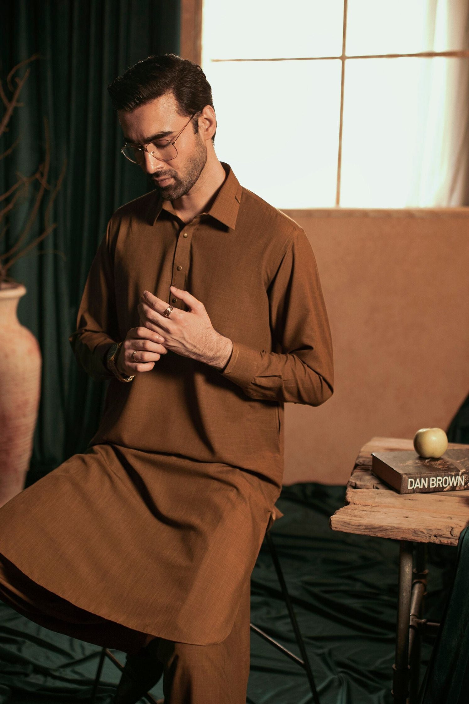 Stylish Blended Brown Kameez Shalwar by Wasim Akram - Premium Pakistani Traditional Outfit for Men | Perfect for Eid, Weddings & Special Occasions