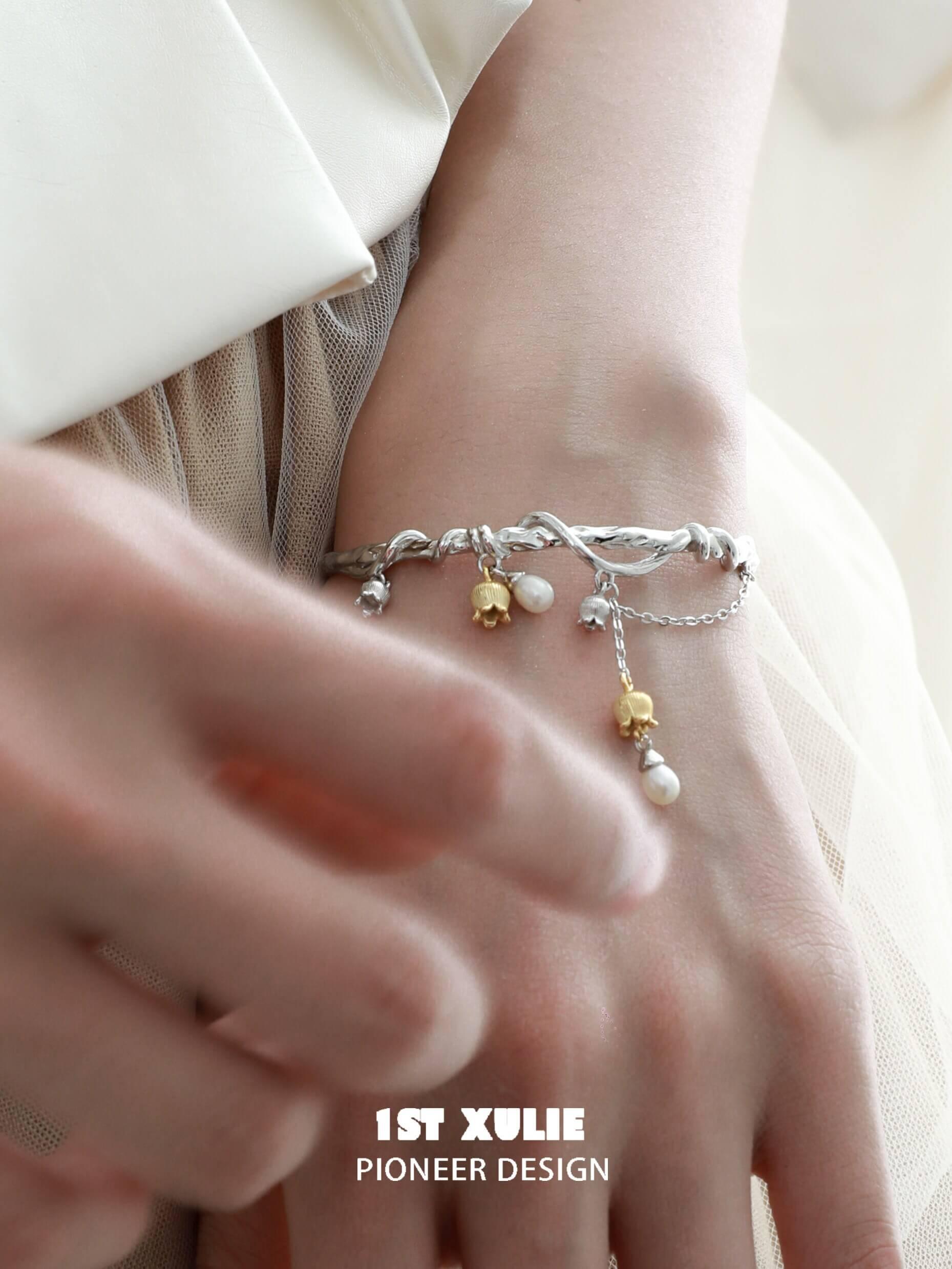 18K Gold Plated Tulip Pearl Bracelet for Women - Elegant Mermaid Tears Design, Perfect for Weddings, Parties & Special Occasions