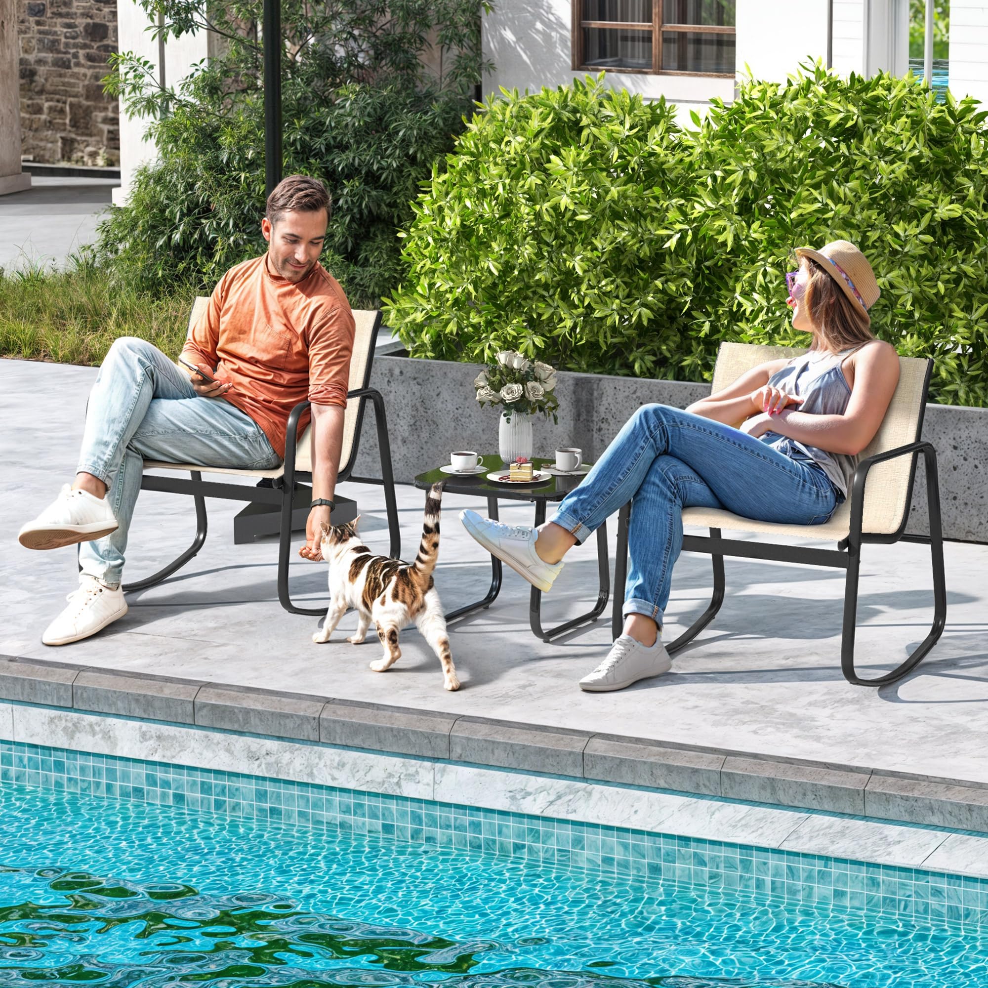 DWVO 3-Piece Outdoor Patio Furniture Set - Modern Textilene Bistro Set with 2 Chairs & Coffee Table for Backyard, Garden, Balcony, Poolside (Brown) | Perfect for Relaxing, Entertaining & Outdoor Dining