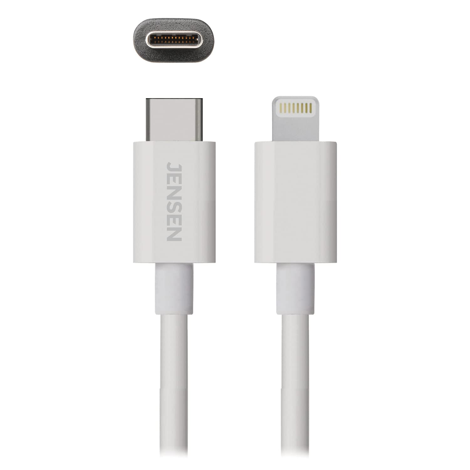 JENSEN 6ft USB-C to Lightning Cable Fast Charging Cord - MFi Certified for iPhone 14/13/12/11/X/8 - Durable Nylon Braided White Charger Cable for Home, Office & Travel