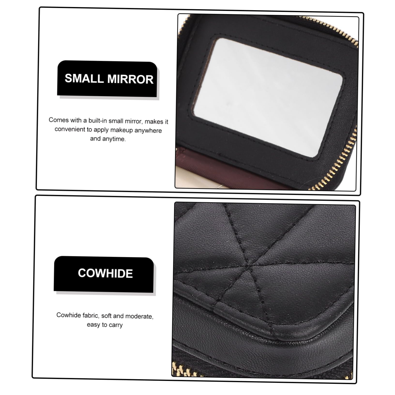 Premium Cowhide Makeup Bag with Mirror - Travel Cosmetic Organizer for Lipstick, Lip Gloss & Beauty Essentials | Stylish Small Storage Purse for Women & Girls | Perfect for Travel, Home & Daily Use