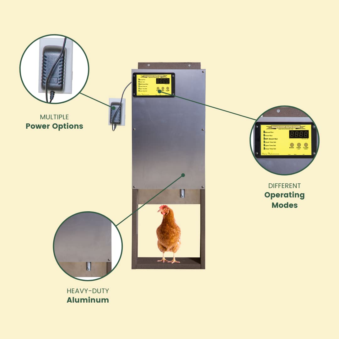Automatic Chicken Coop Door - Heavy-Duty Aluminum, Waterproof, Timer & Light Sensor, Predator Proof, Easy Install, Solar/Battery Powered (11