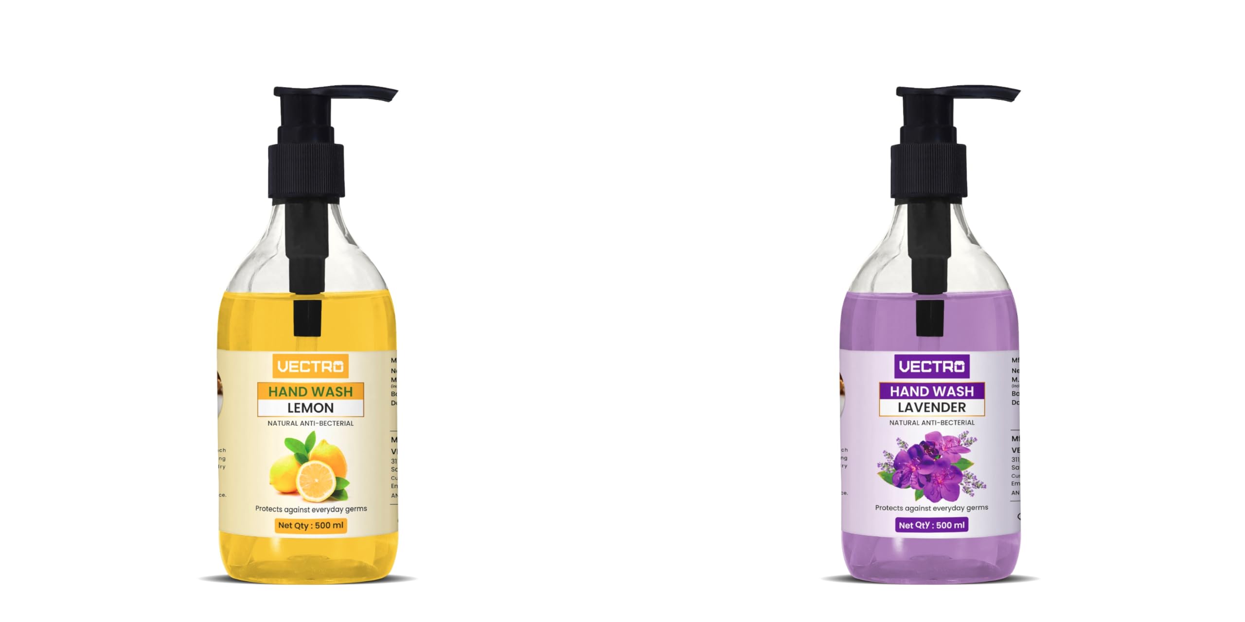 VECTRO Lemon & Lavender Antibacterial Hand Wash Combo - 1000ml Natural Foaming Soap for Kitchen, Bathroom & Office - Refreshing Scent & Gentle on Skin