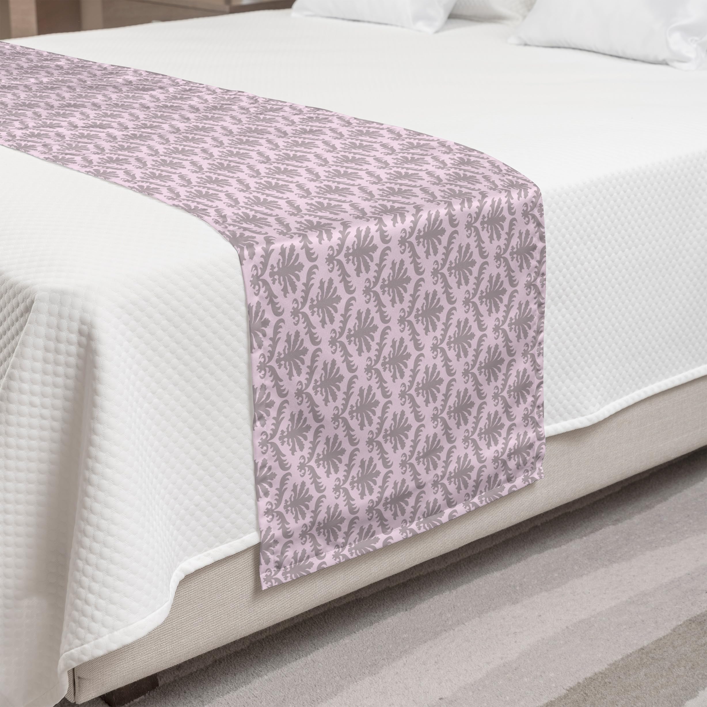 Ambesonne Victorian Bed Runner - Vintage Floral Motif with Modern Colors, Decorative Bed Scarf for Hotels, Homes & Guest Rooms (Grey, Pink, Mauve) | Perfect for Bedroom Decor, Wedding Accents & Cozy Home Styling